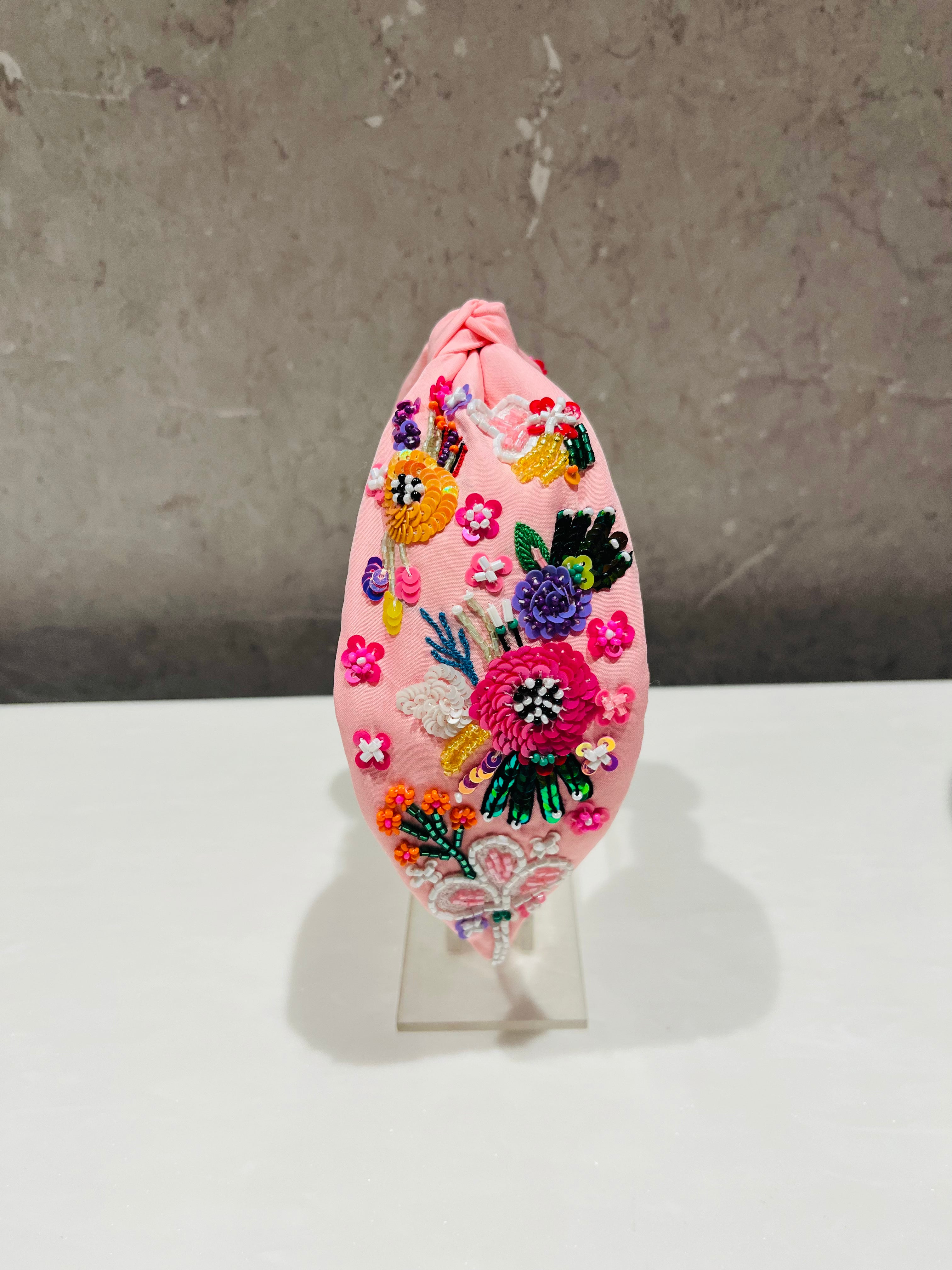 Floral Confetti Baby Pink Turban Hairband