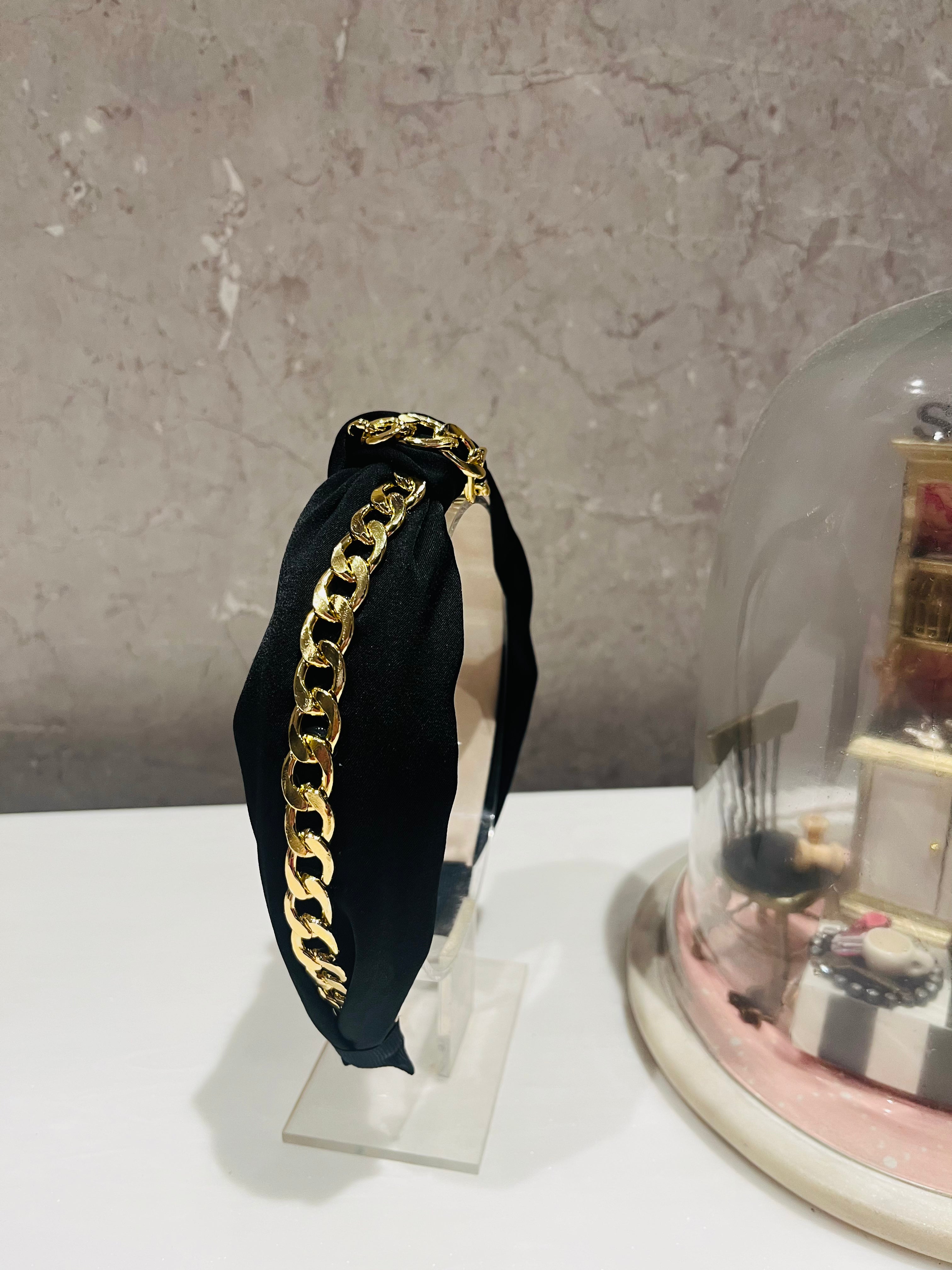 Black Chain of Charm Turban Hairband