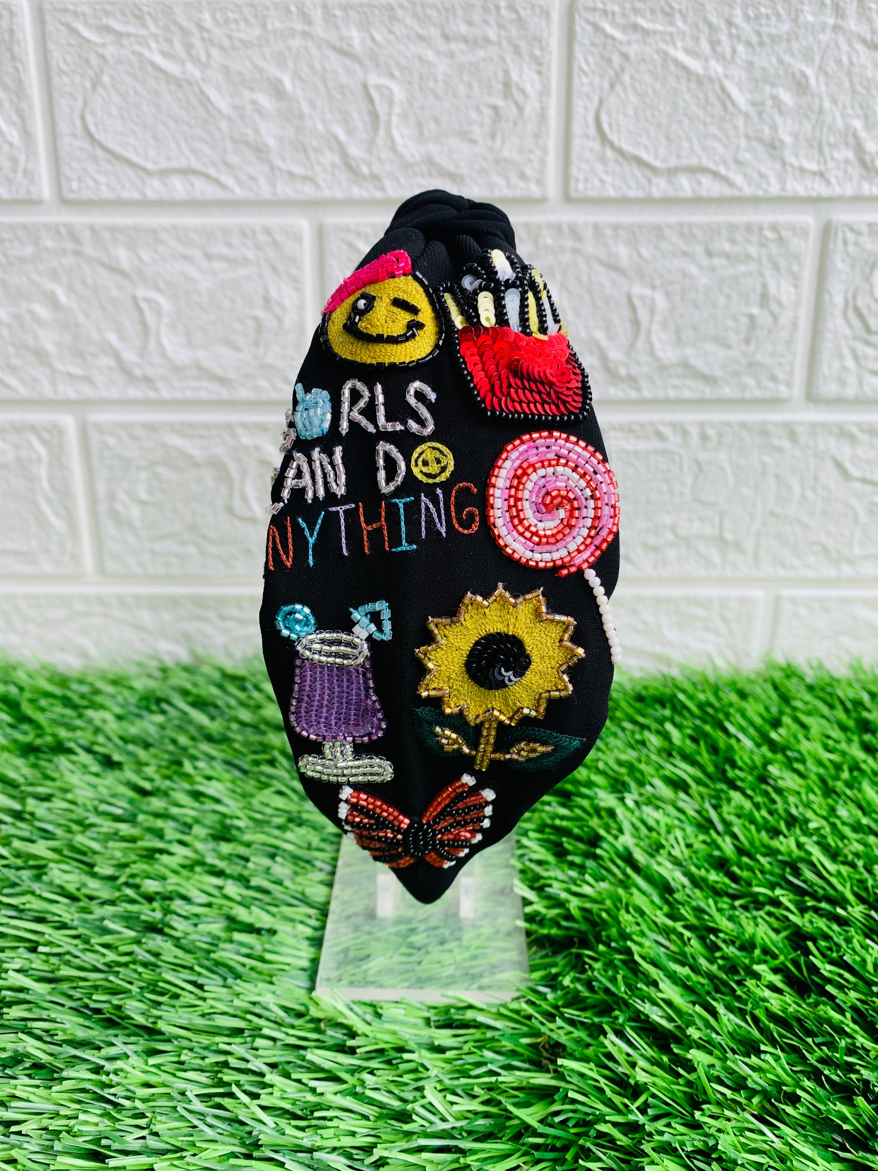 Emoji Initial Black Turban Hairband