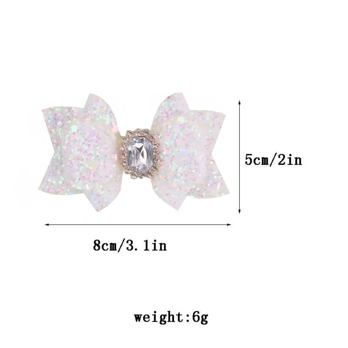 White Glitter Gem Hair Bow