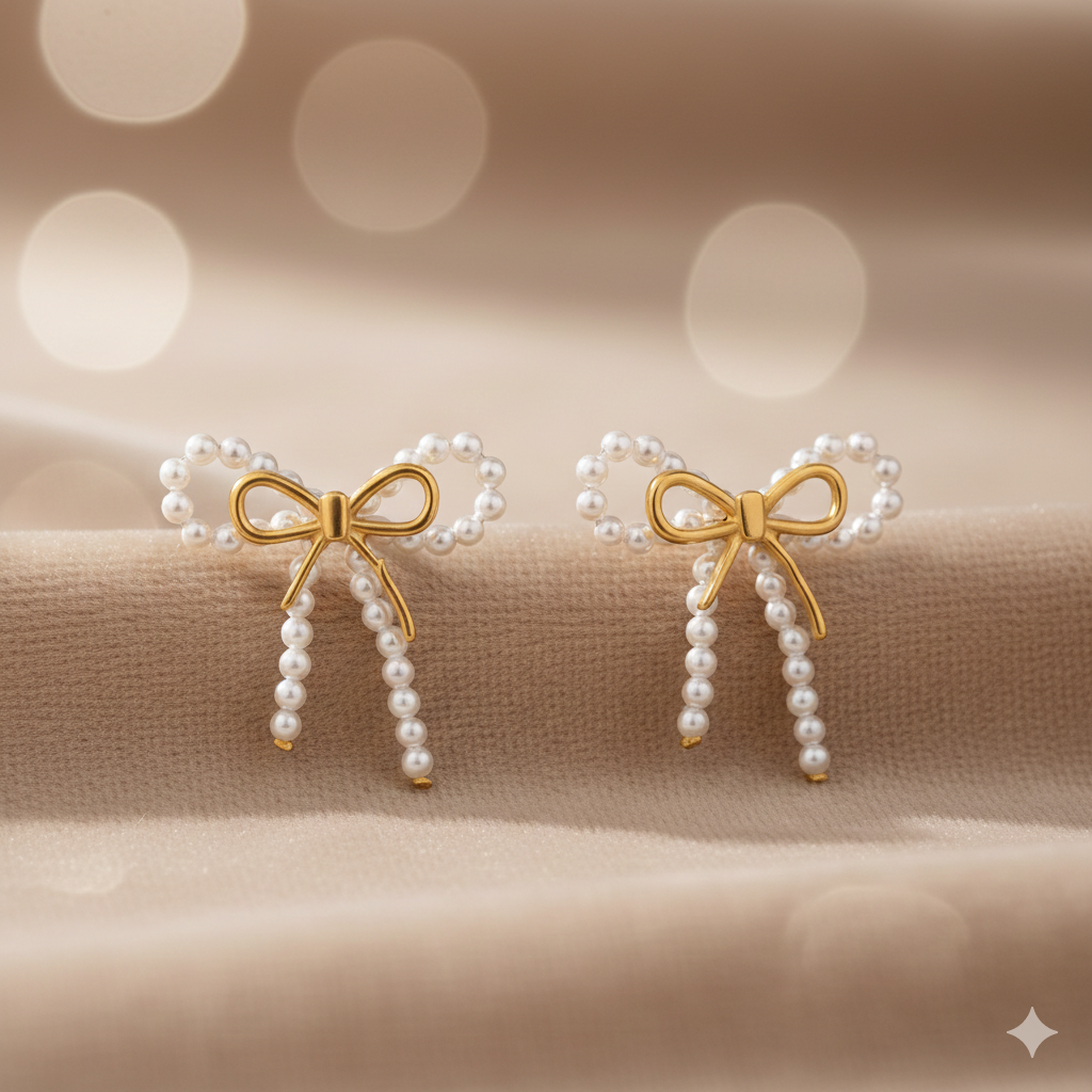 Dainty Pearl Bow Earrings