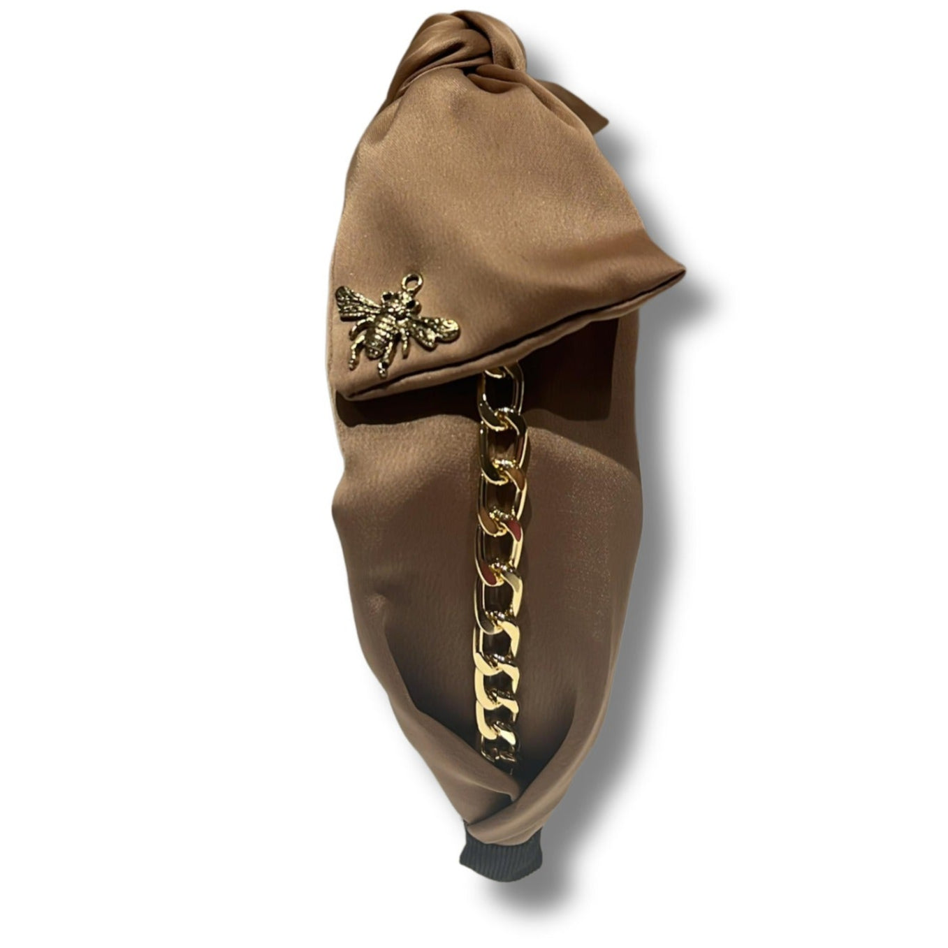 Queen Bee Chain Charm Beige Turban Hairband