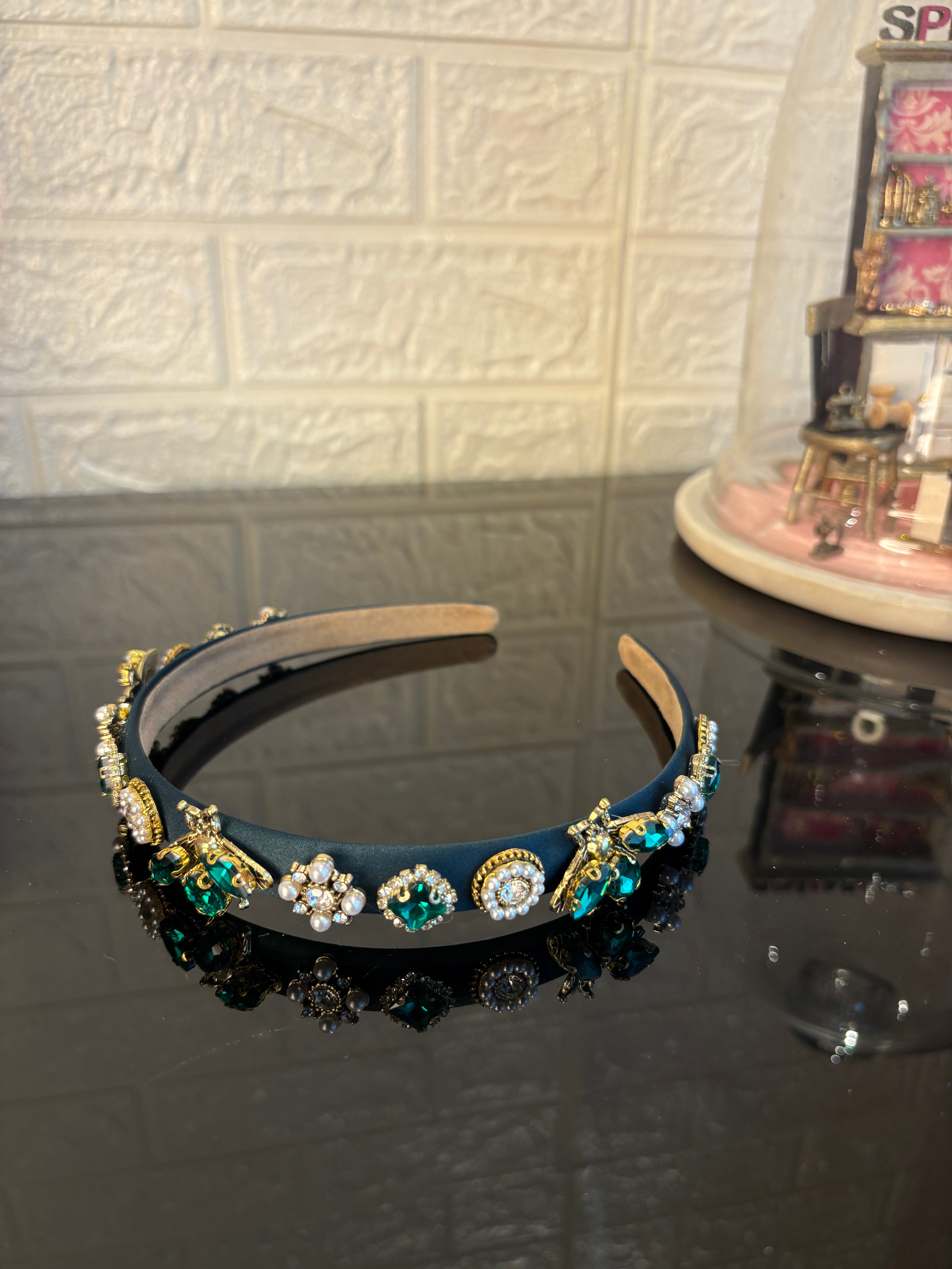 Dark Green Jewel Charms Hairband