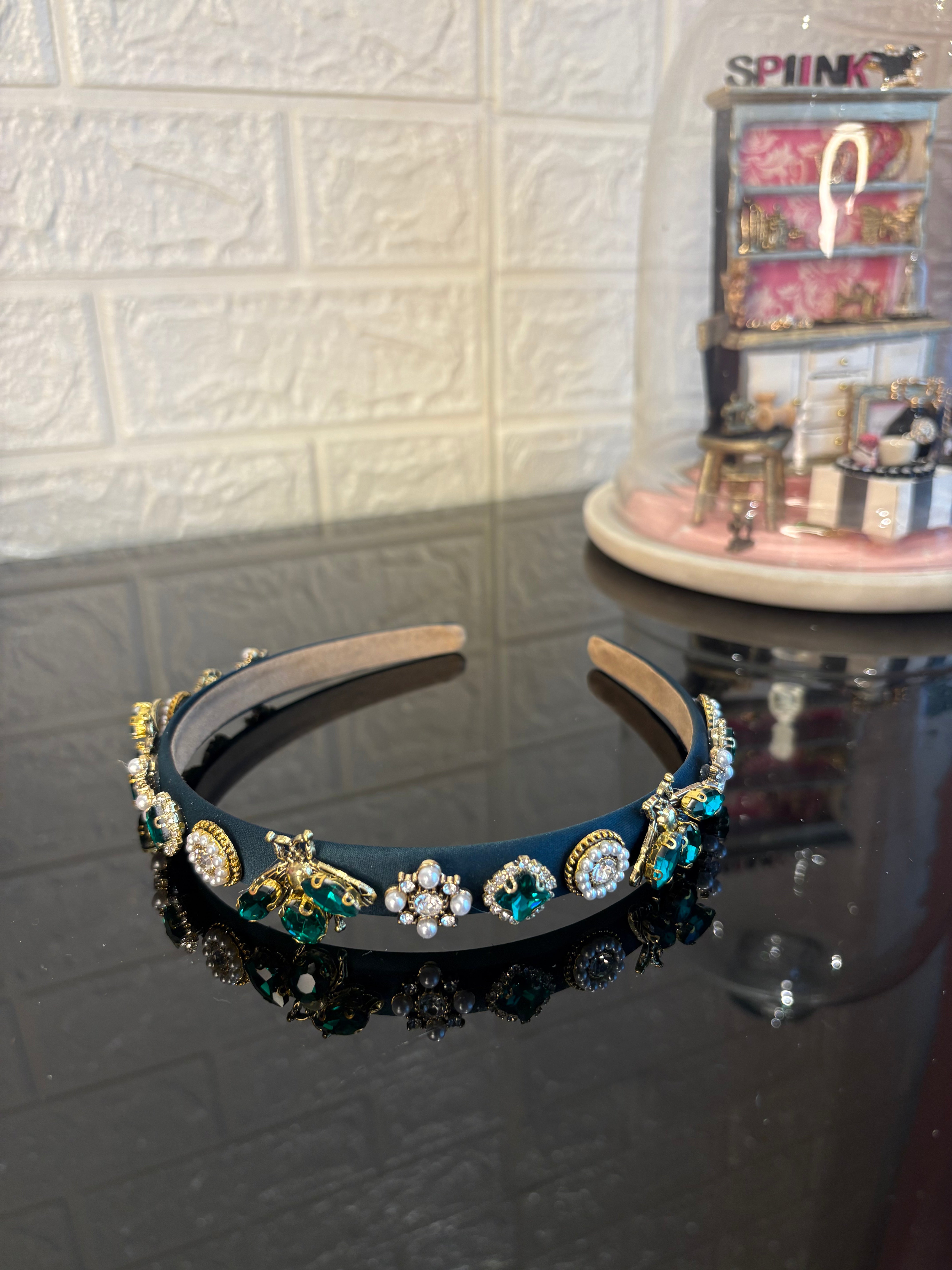 Dark Green Jewel Charms Hairband