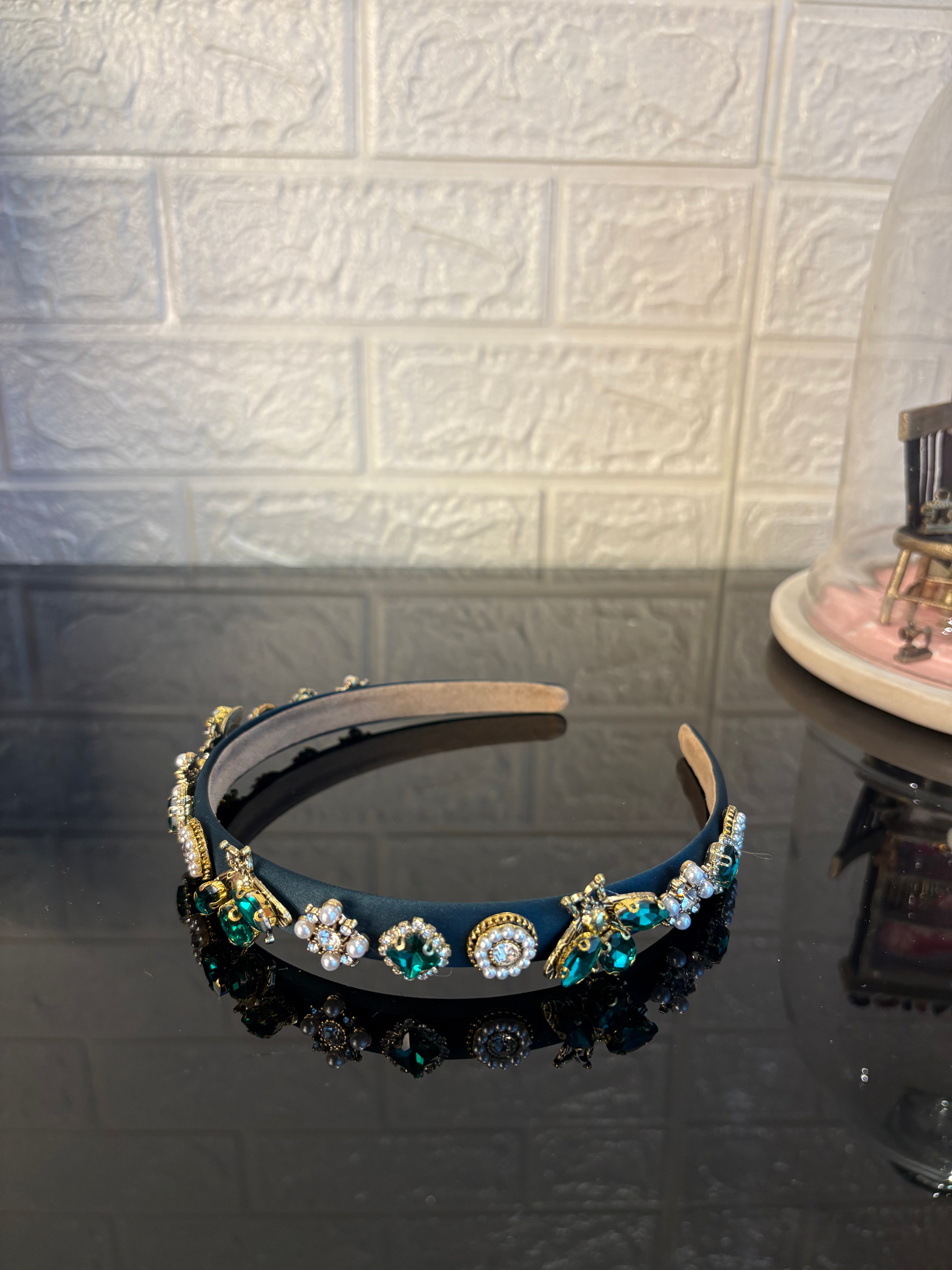 Dark Green Jewel Charms Hairband