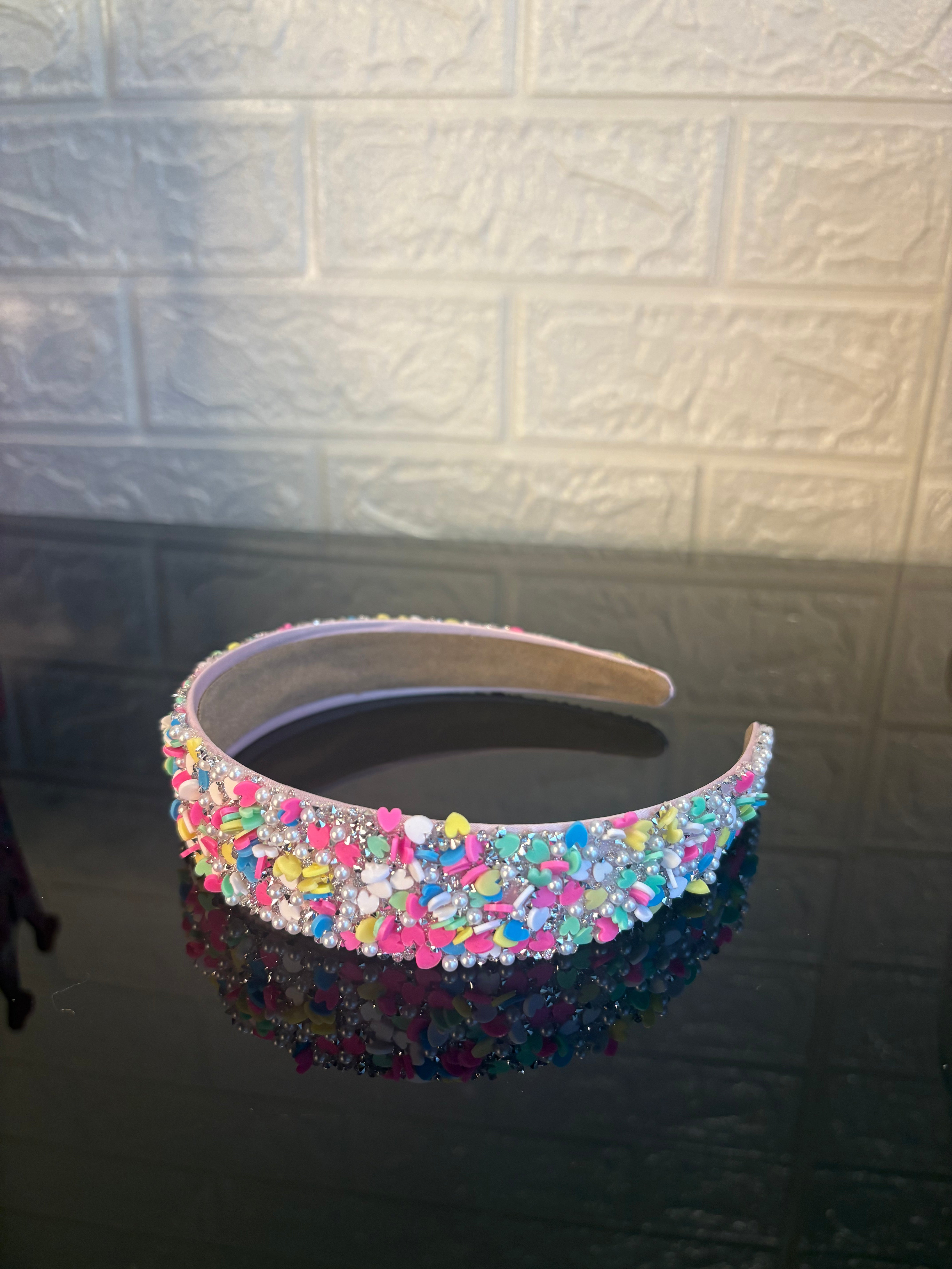 Pink Multicolored Heart Confetti Band