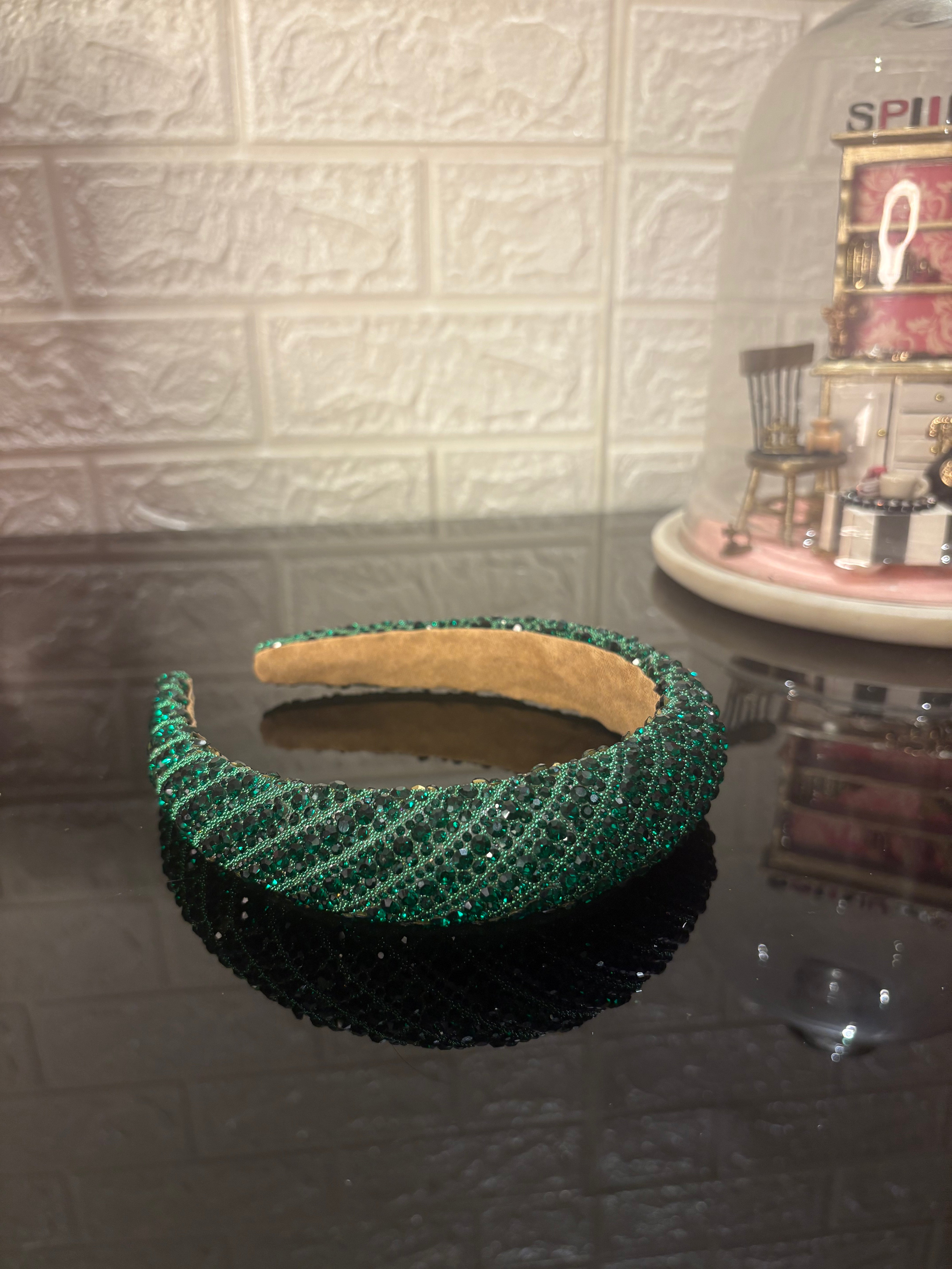 Dark Green Dazzle Crown Headband