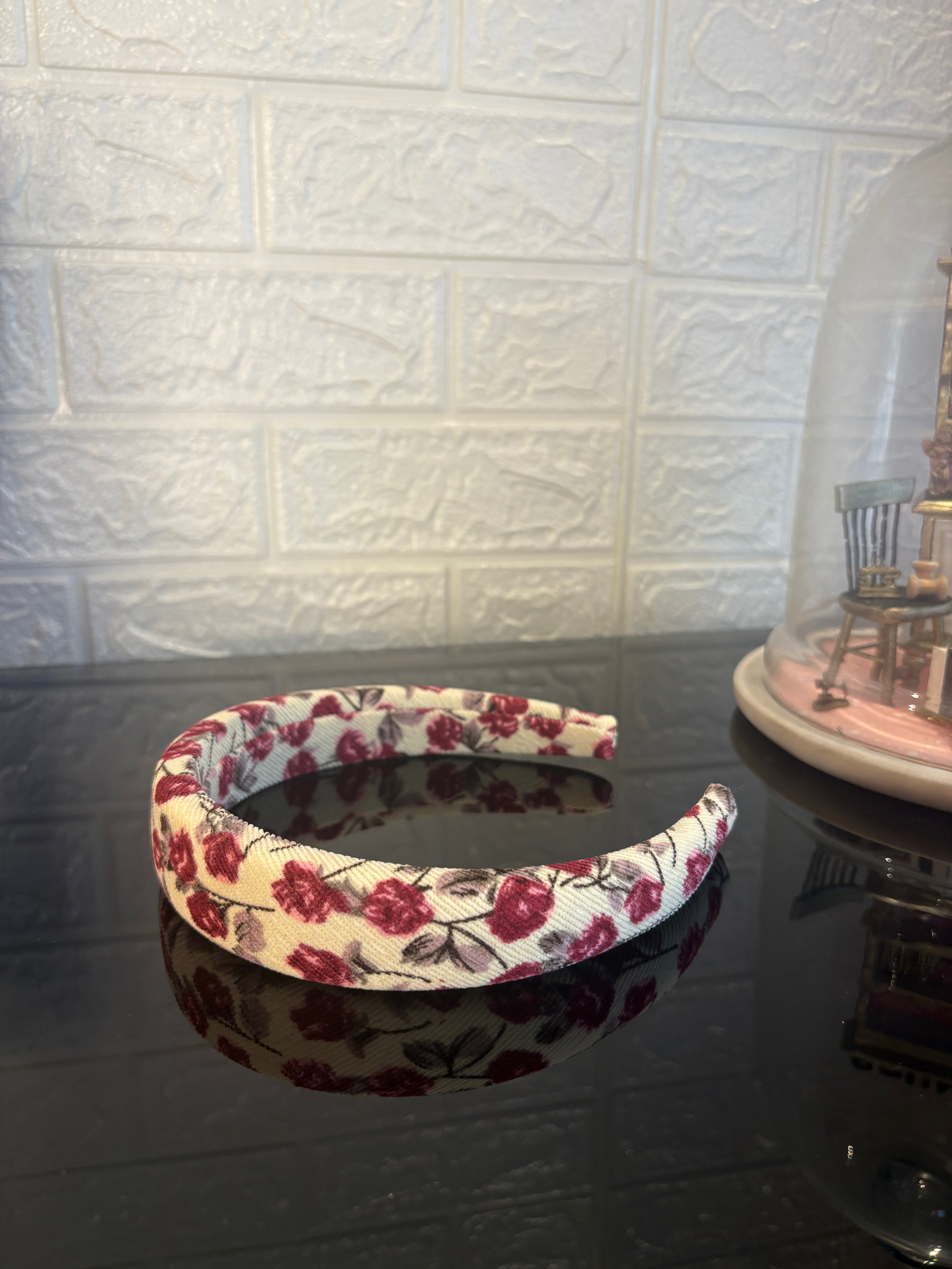 Beige Red Floral Printed Hairband