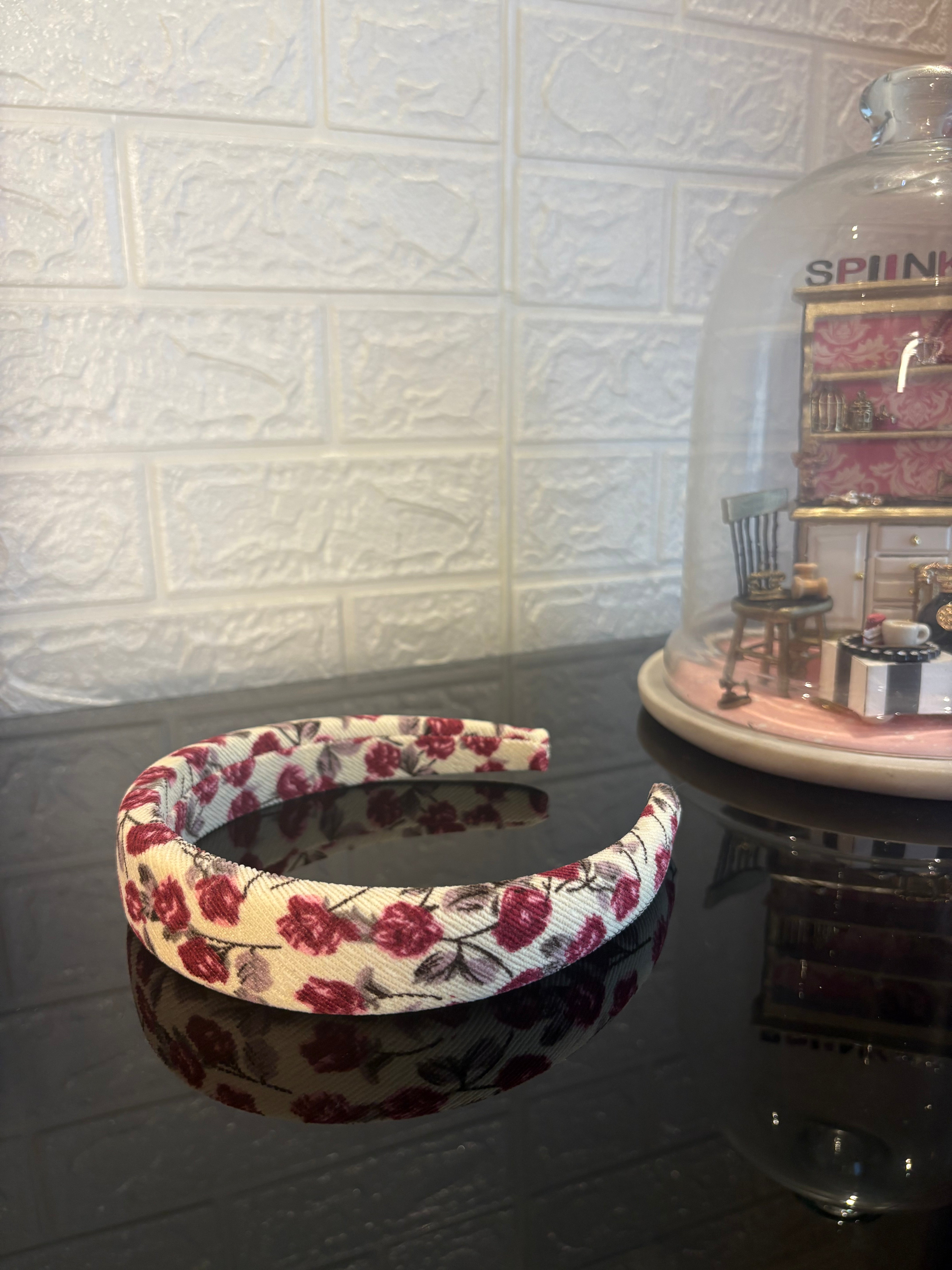 Beige Red Floral Printed Hairband