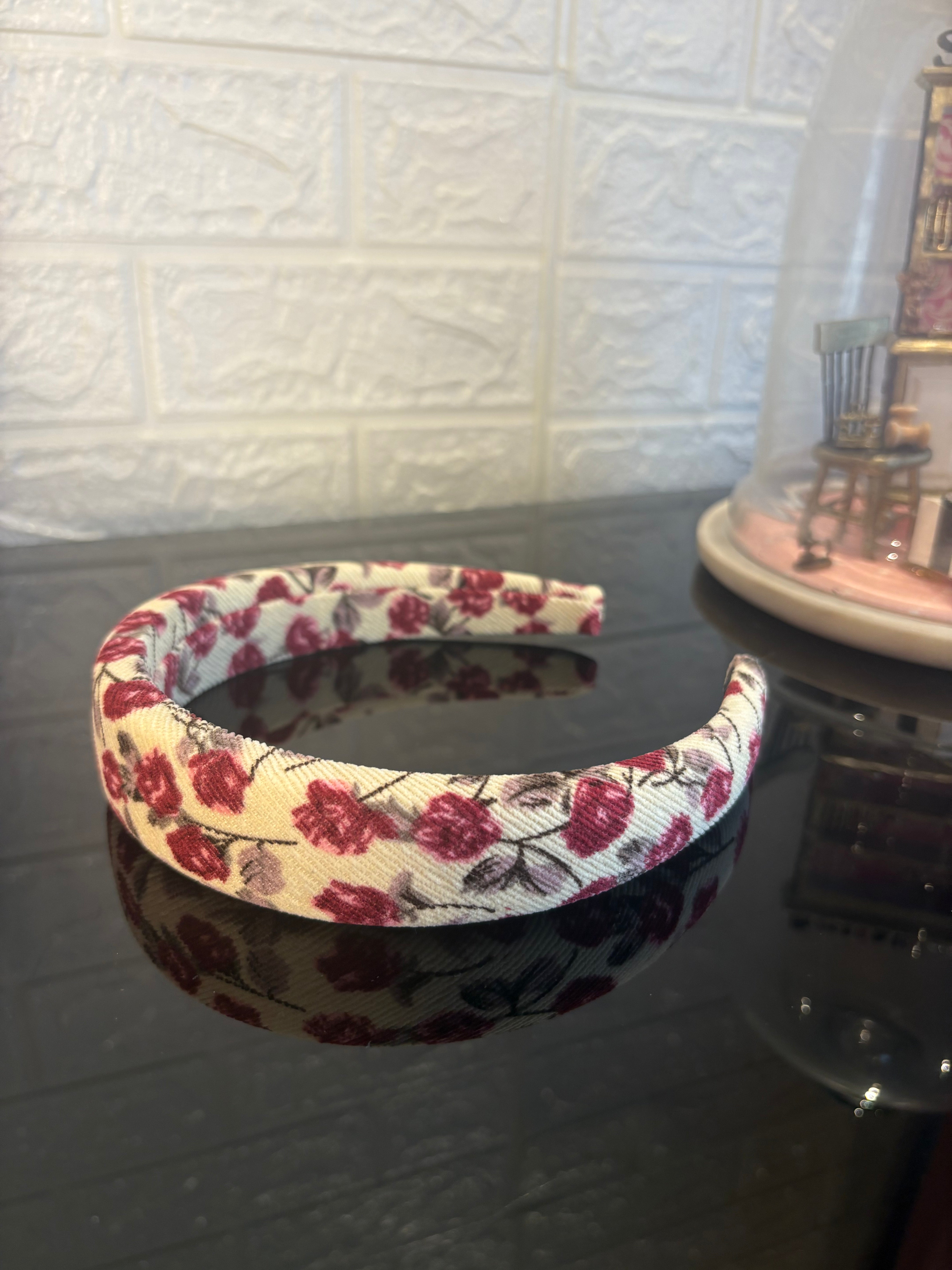 Beige Red Floral Printed Hairband
