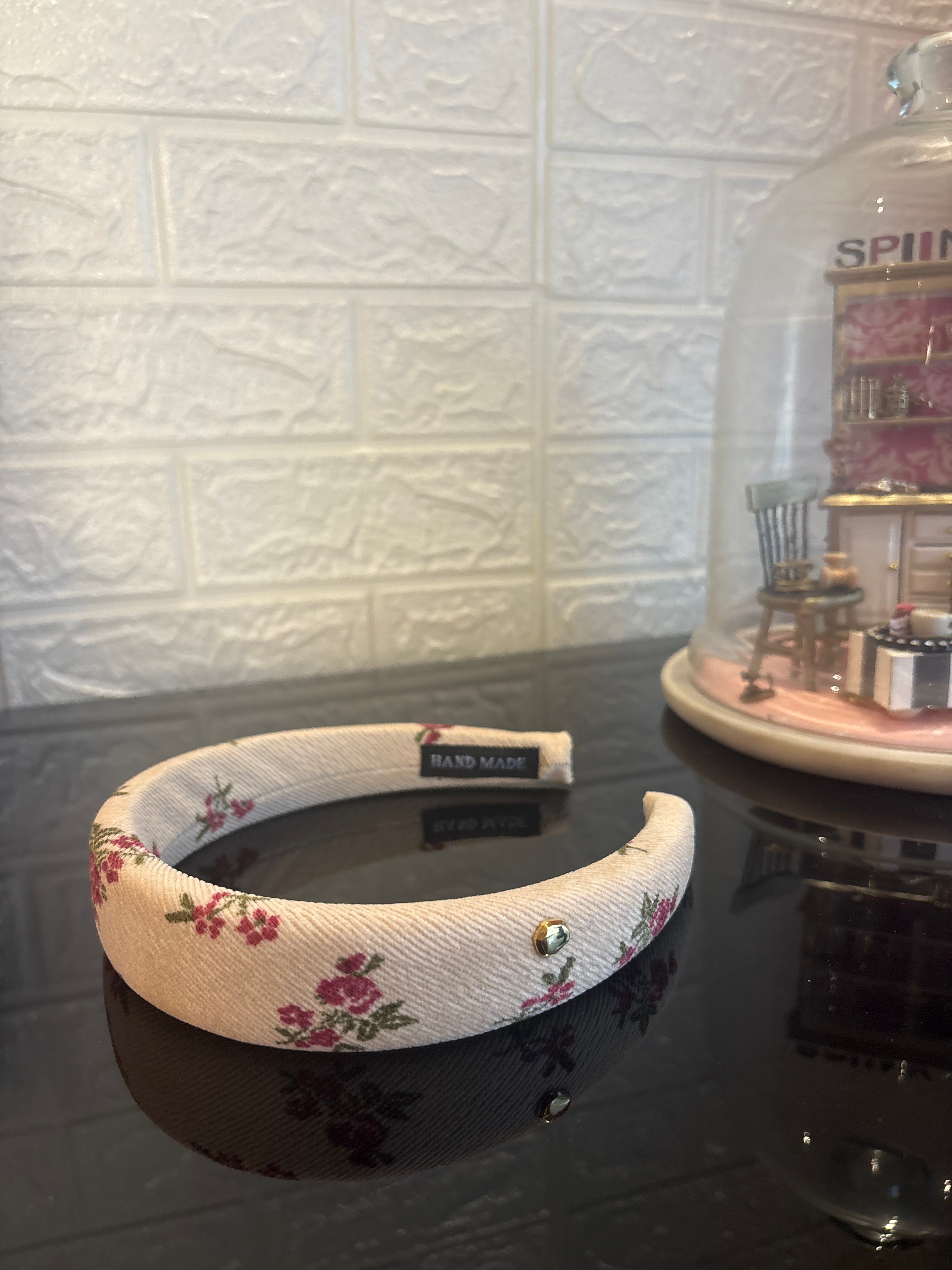 Beige Floral Printed Hairband