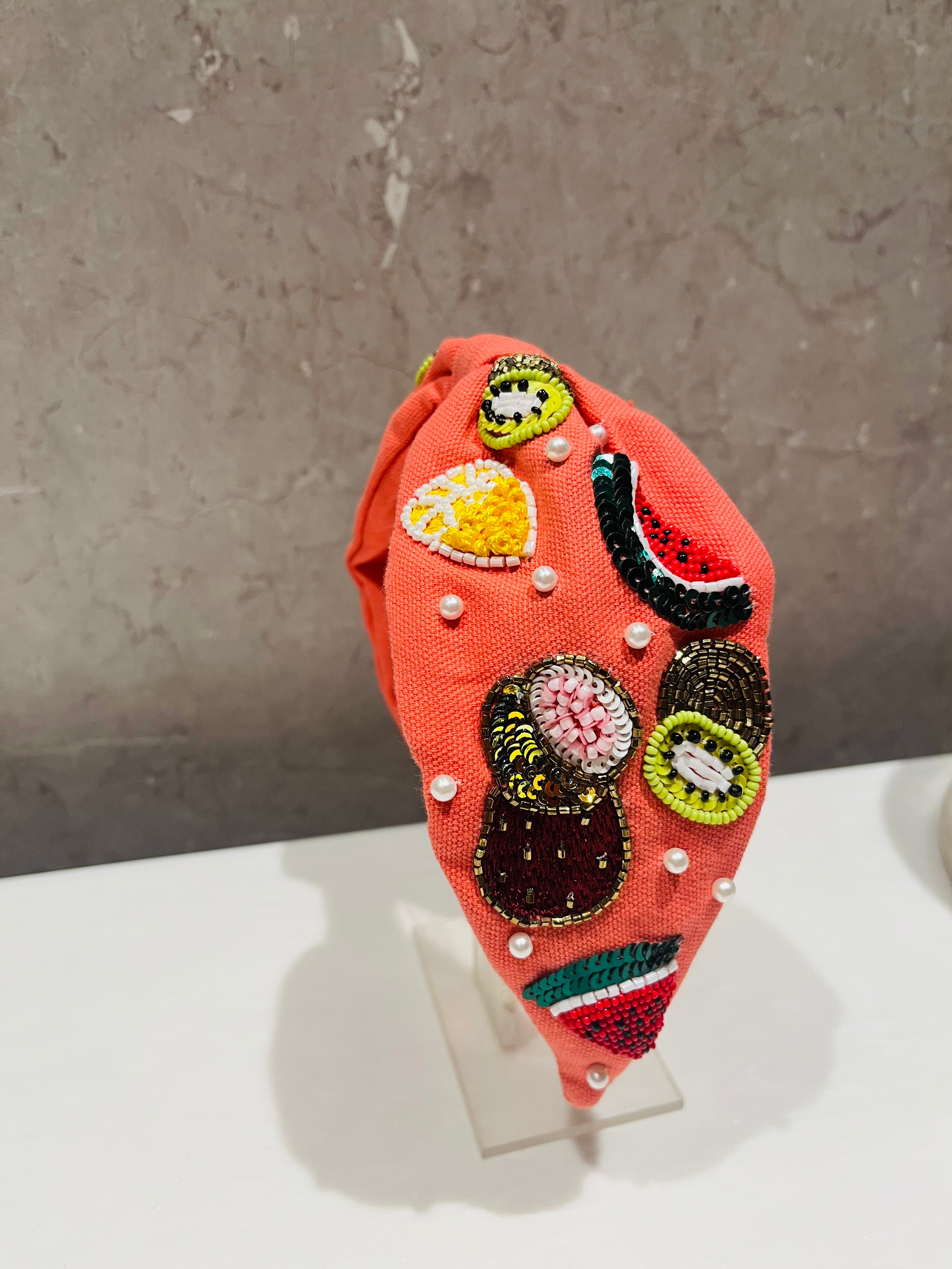 Tropical Fruits Coral Crush Turban Hairband