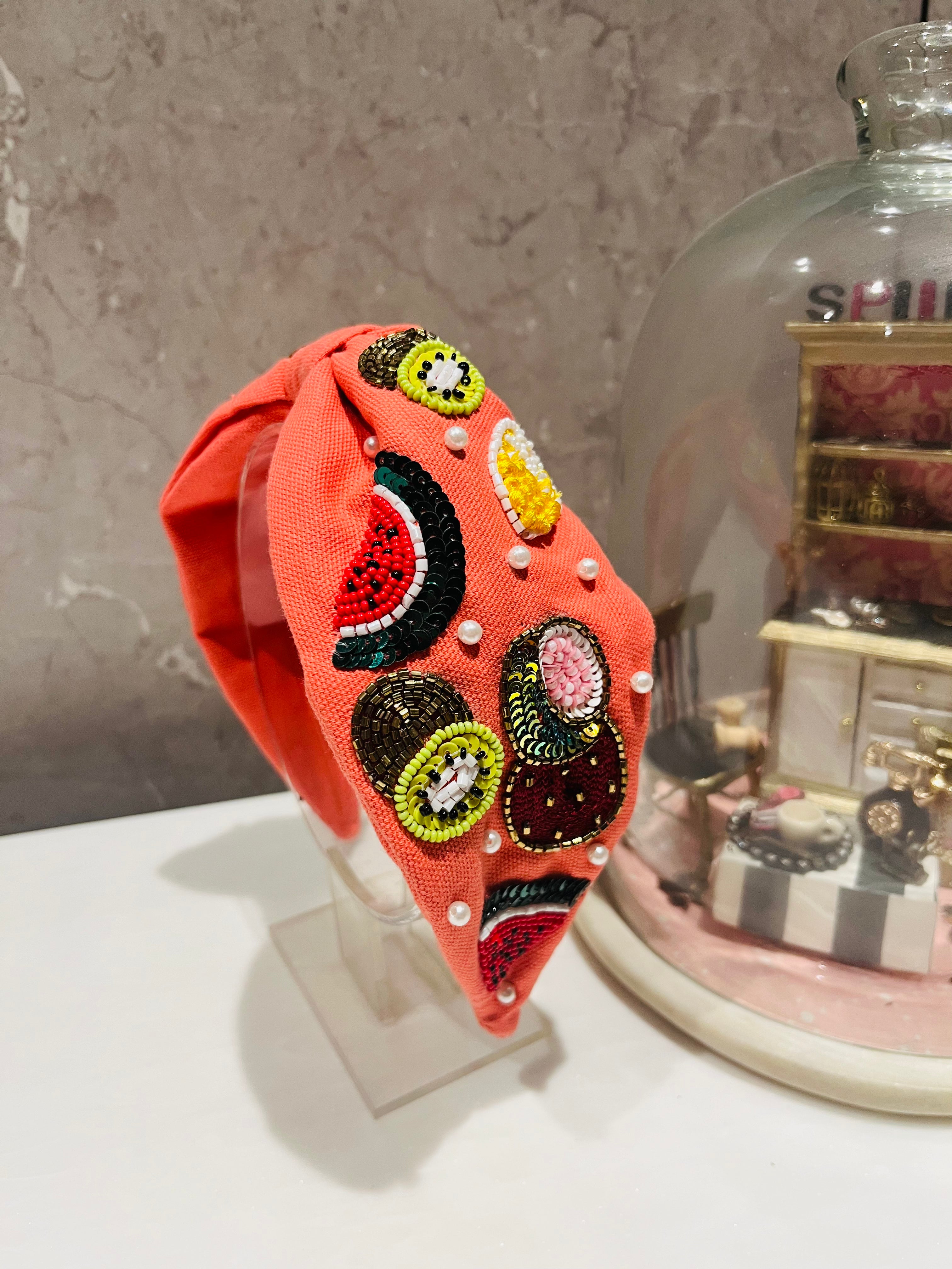 Tropical Fruits Coral Crush Turban Hairband