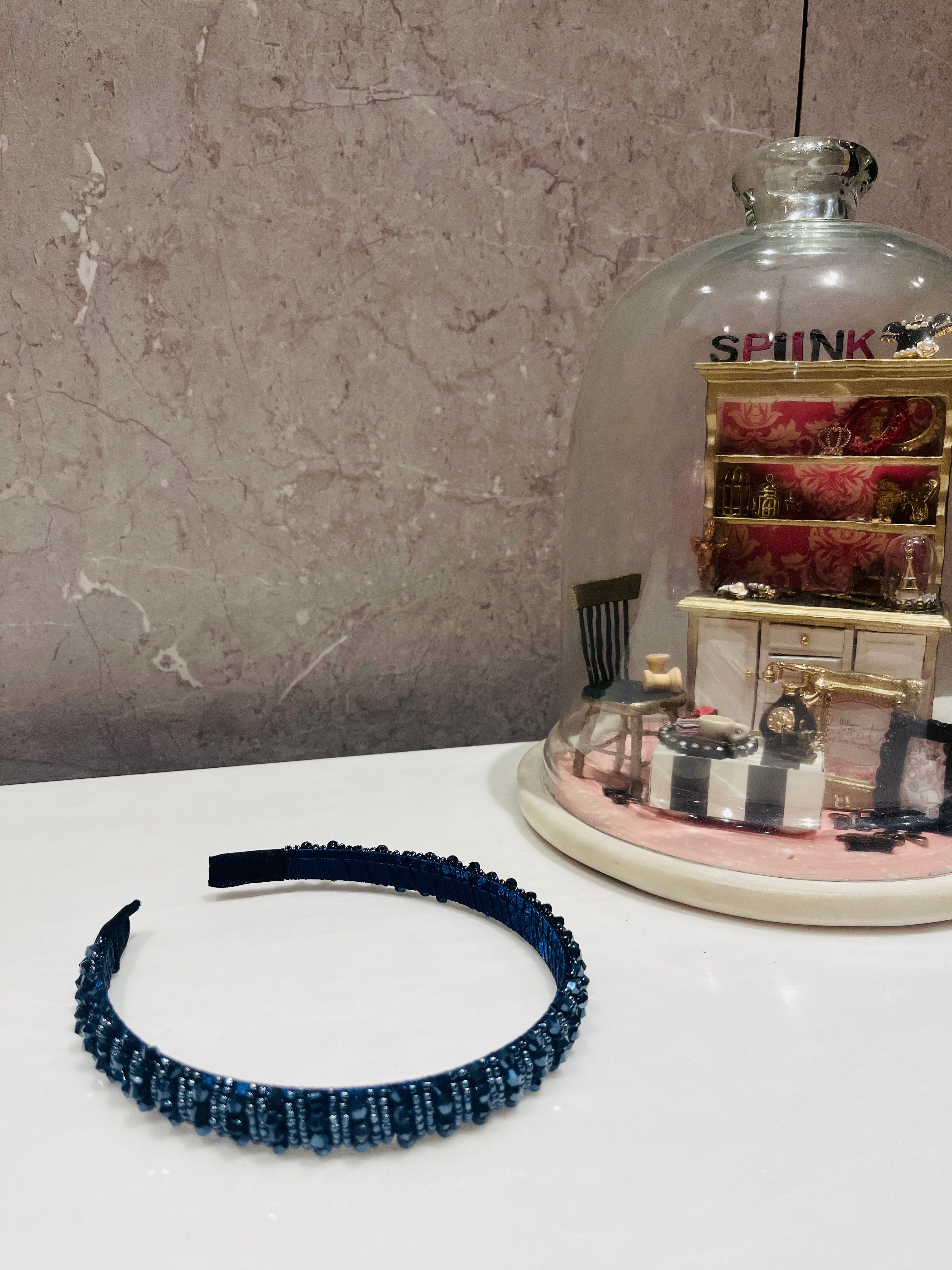 Dark Blue Beaded Hairband