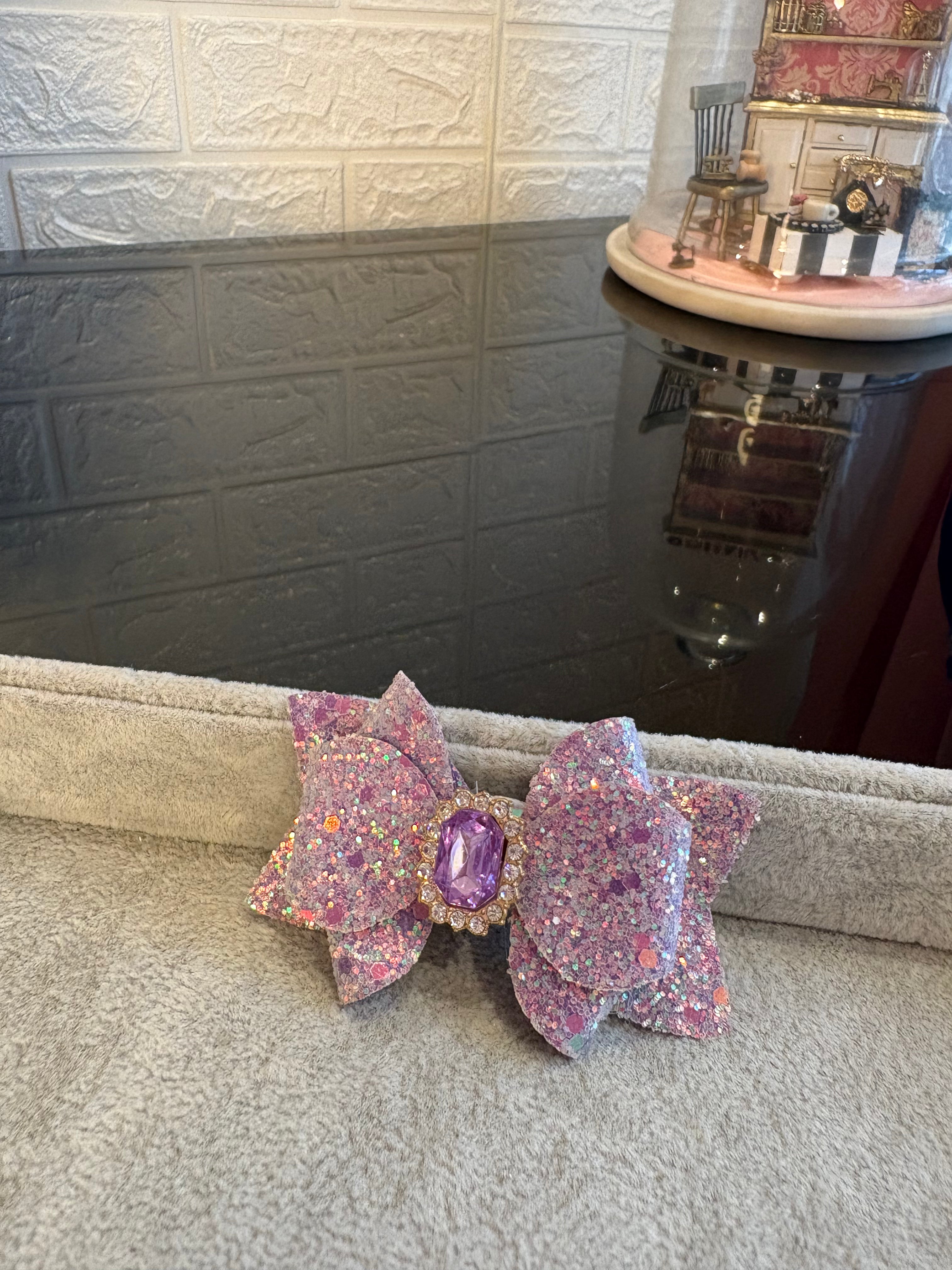 Purple Glitter Gem Hair Bow