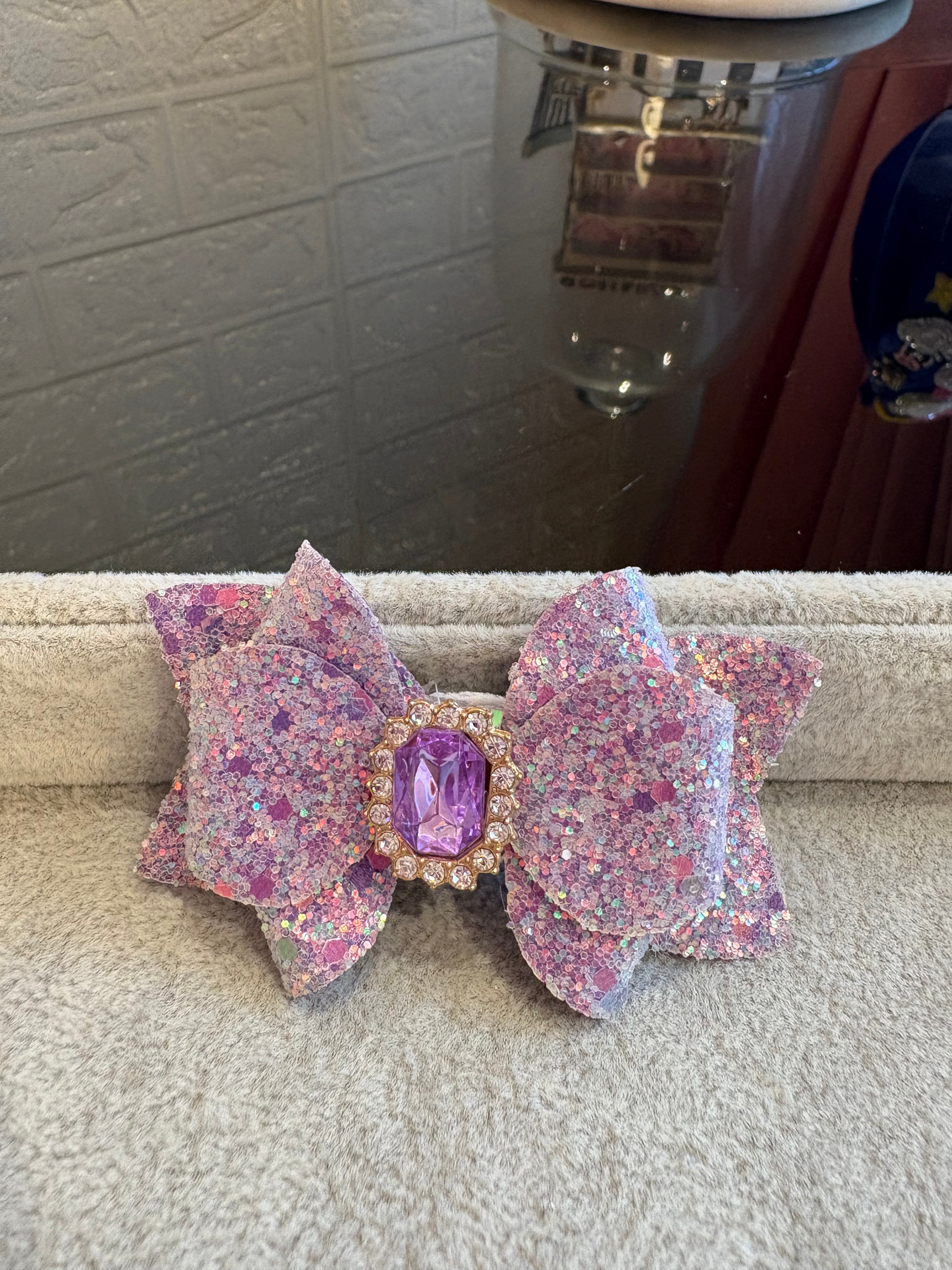 Purple Glitter Gem Hair Bow