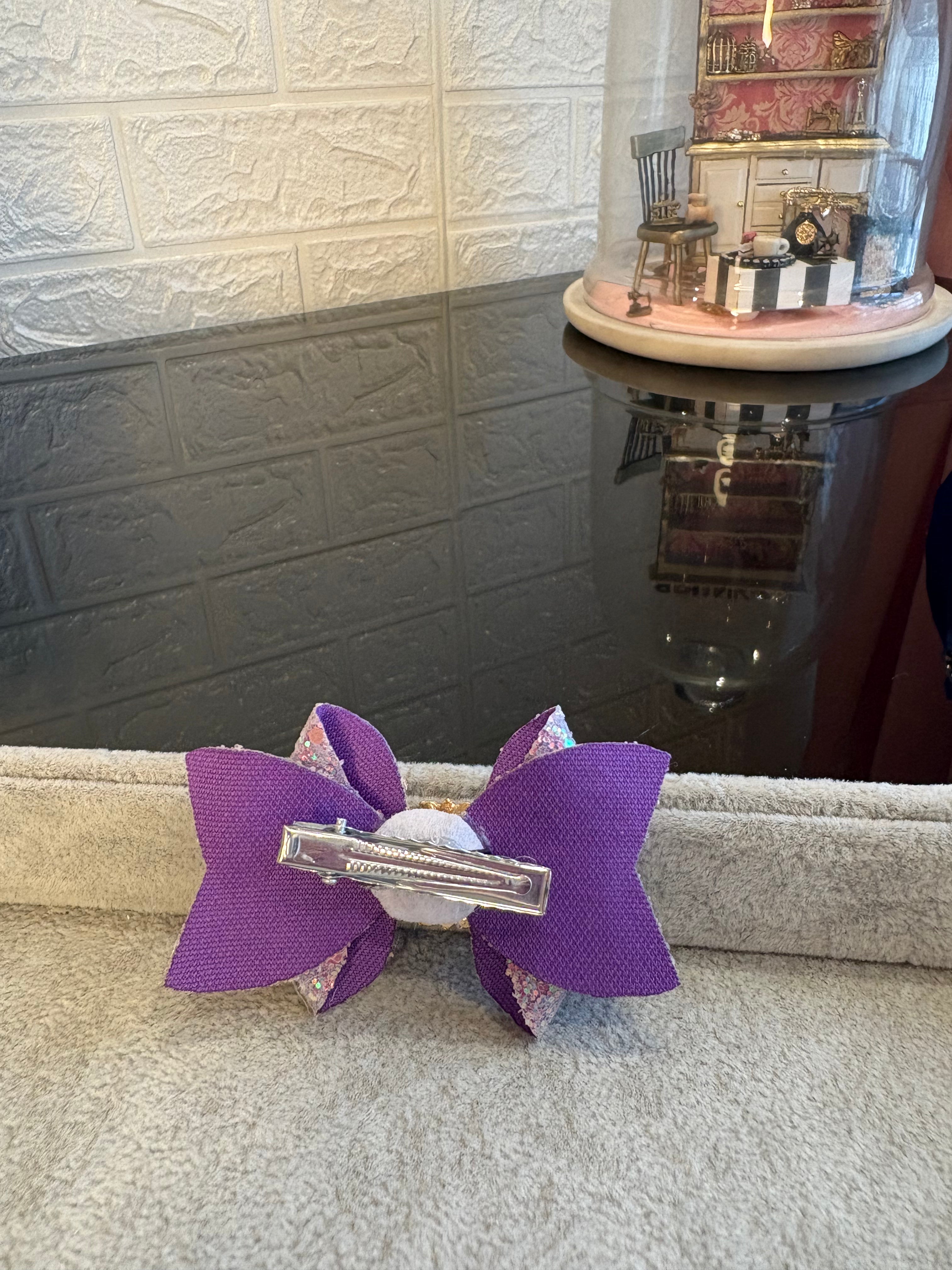 Purple Glitter Gem Hair Bow