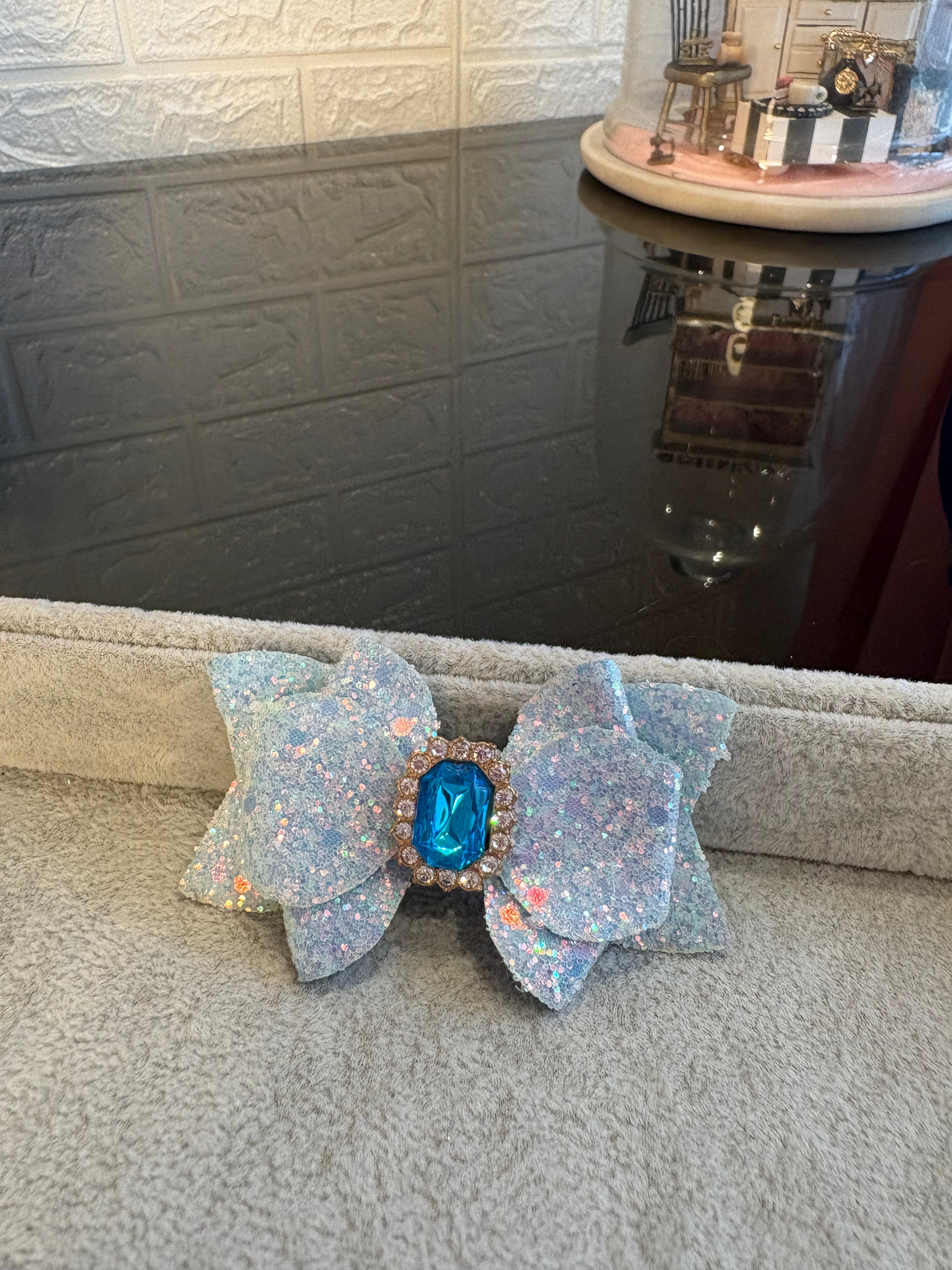 Sky Blue Glitter Gem Hair Bow