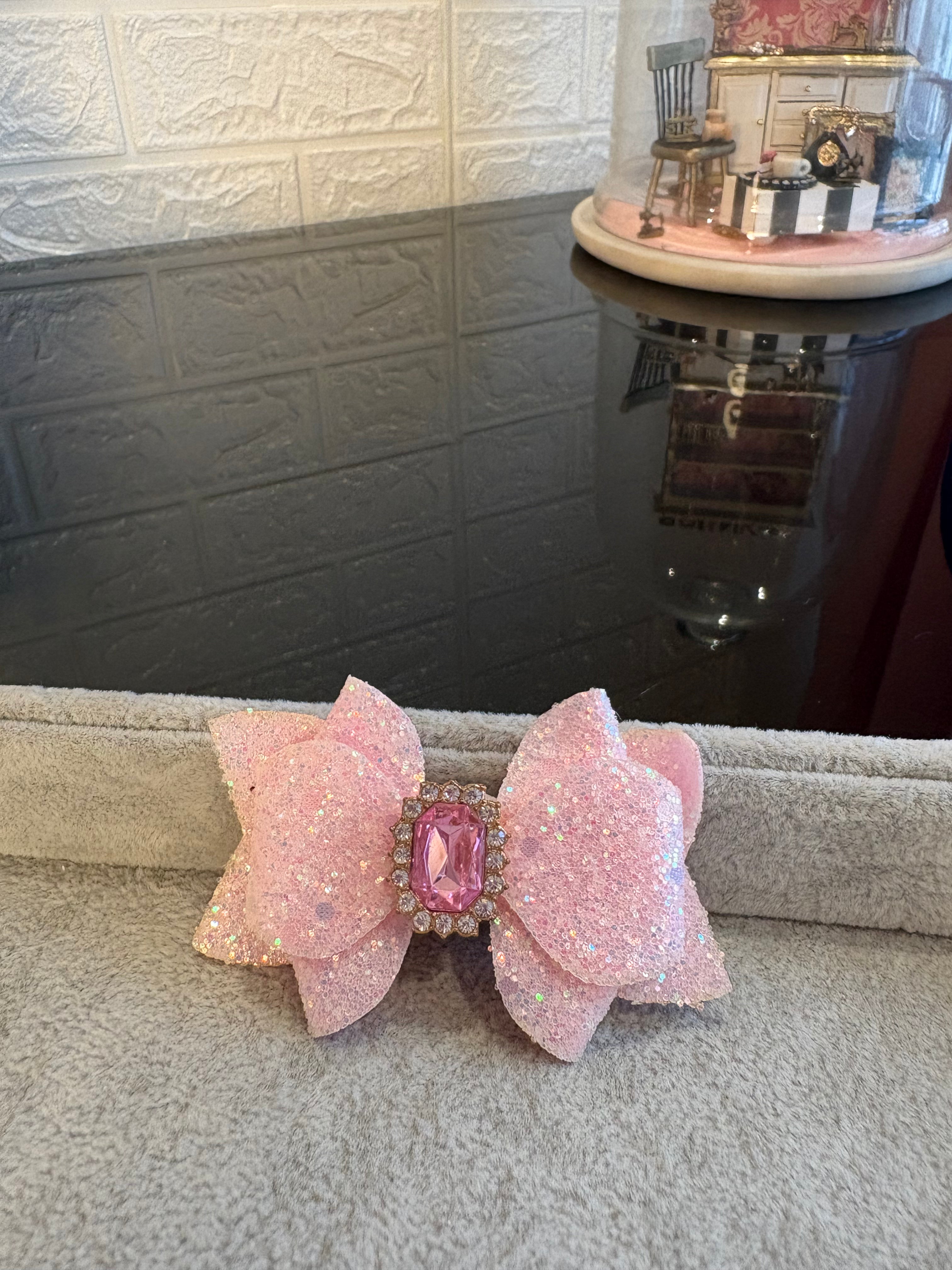 Pink Glitter Gem Hair Bow