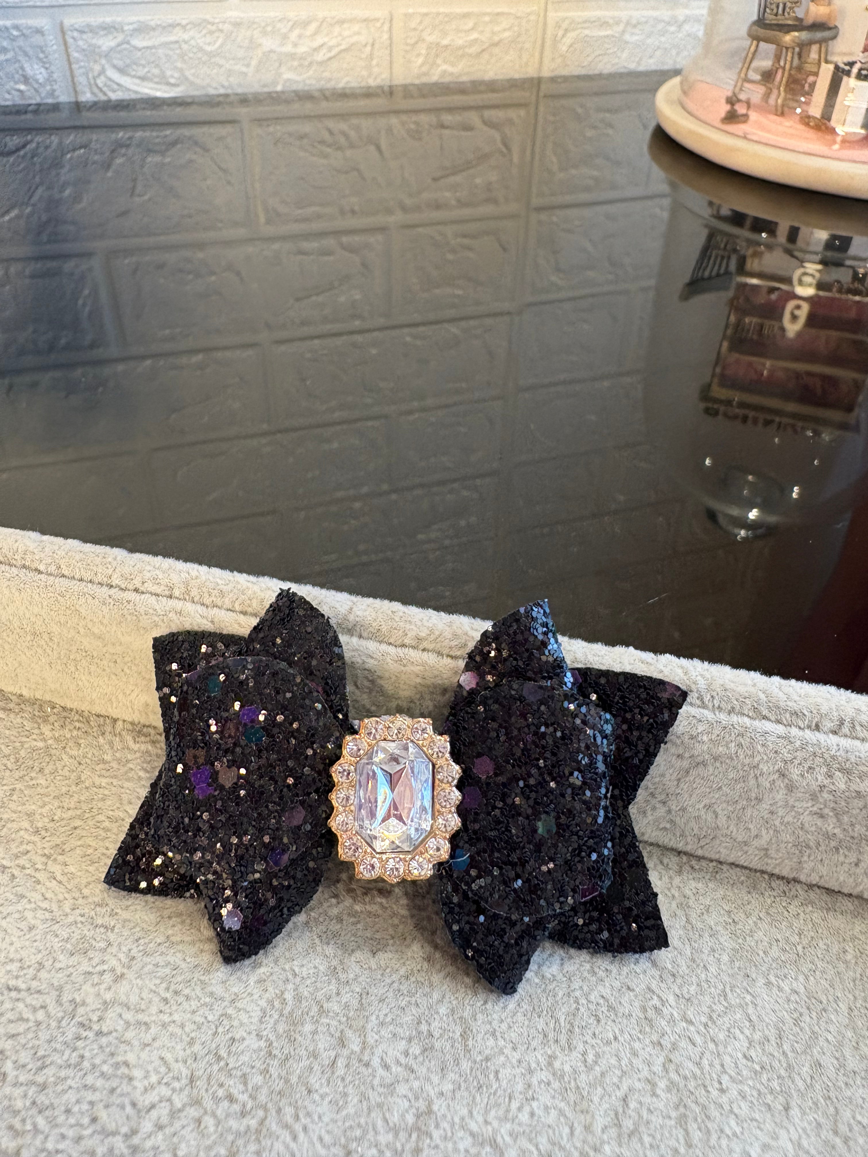 Black Glitter Gem Hair Bow