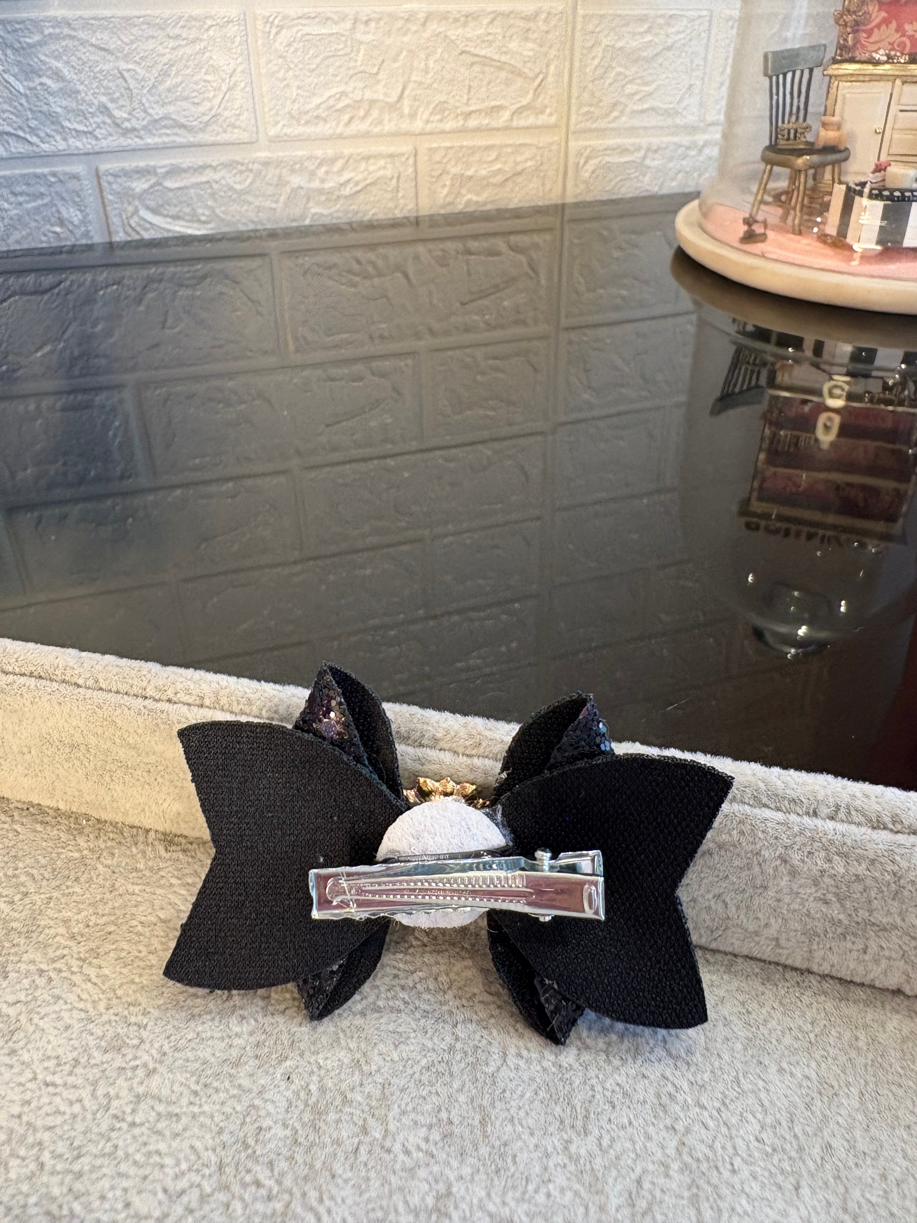 Black Glitter Gem Hair Bow