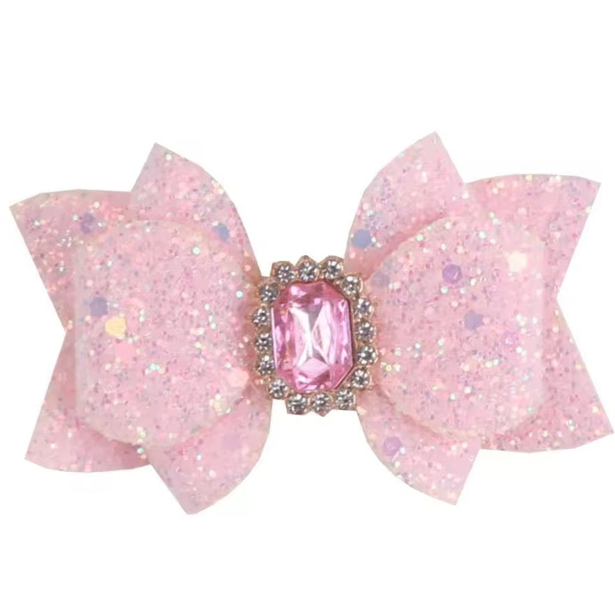 Pink Glitter Gem Hair Bow