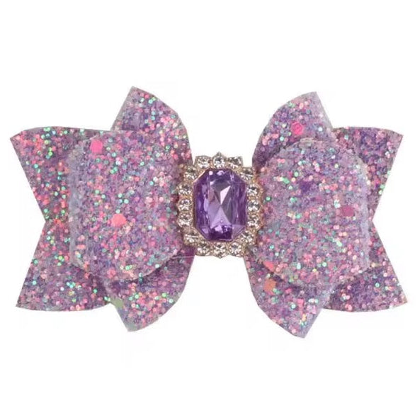 Purple Glitter Gem Hair Bow