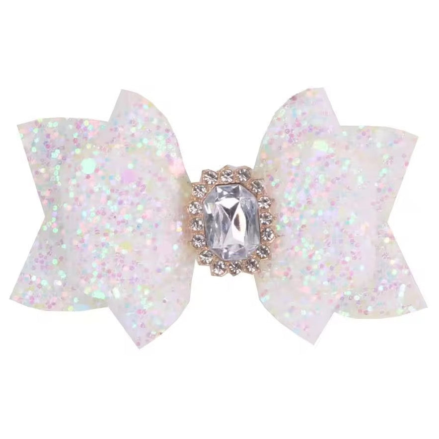 White Glitter Gem Hair Bow