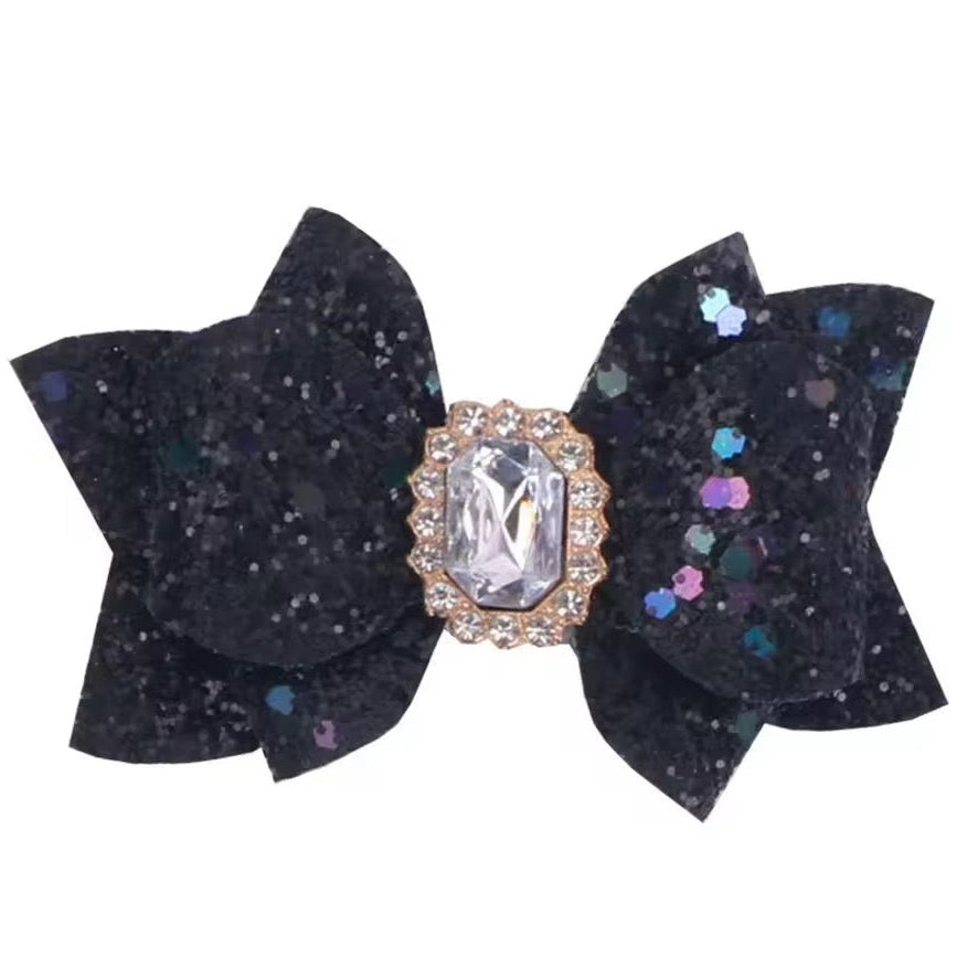 Black Glitter Gem Hair Bow