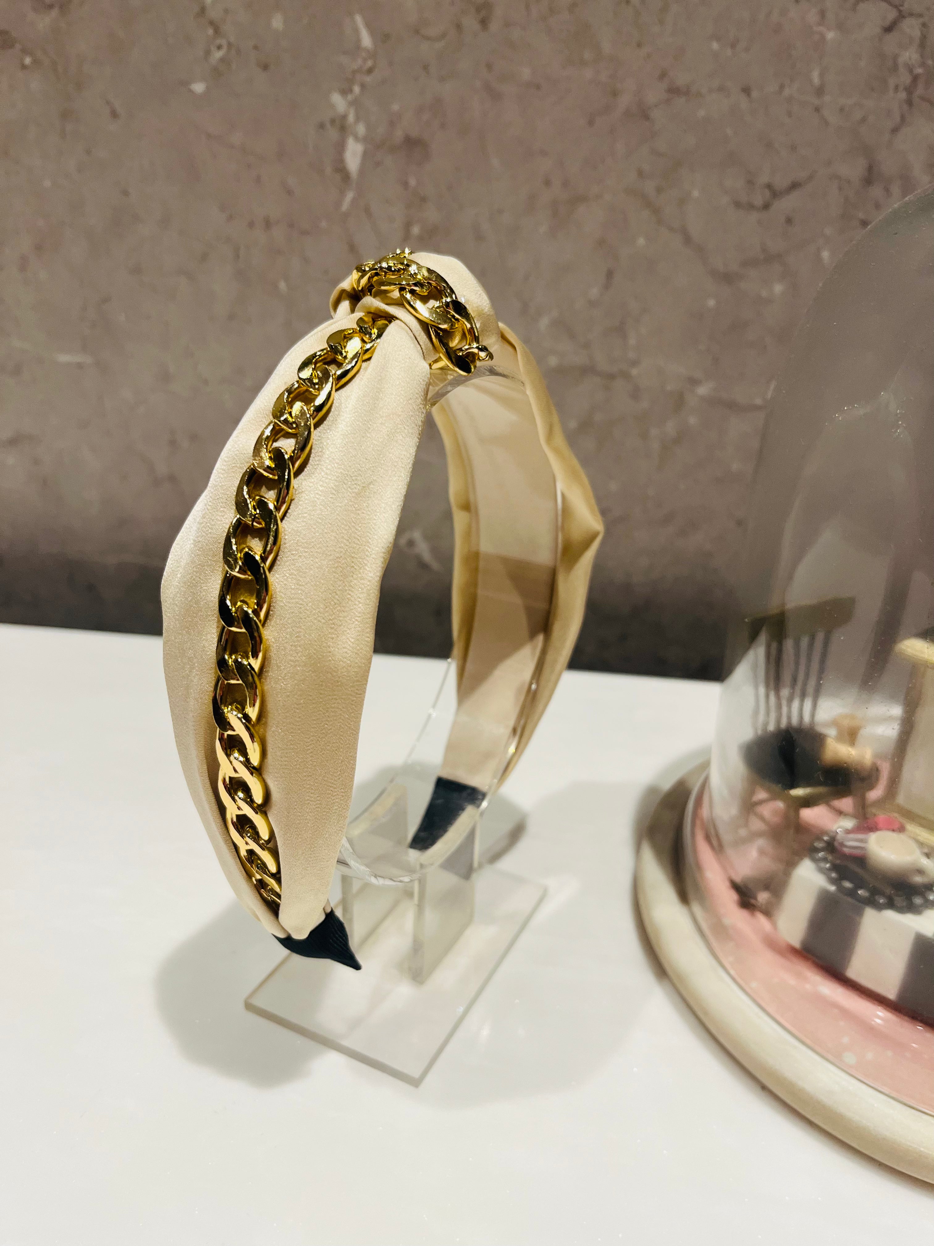 Beige Chain of Charm Turban Hairband
