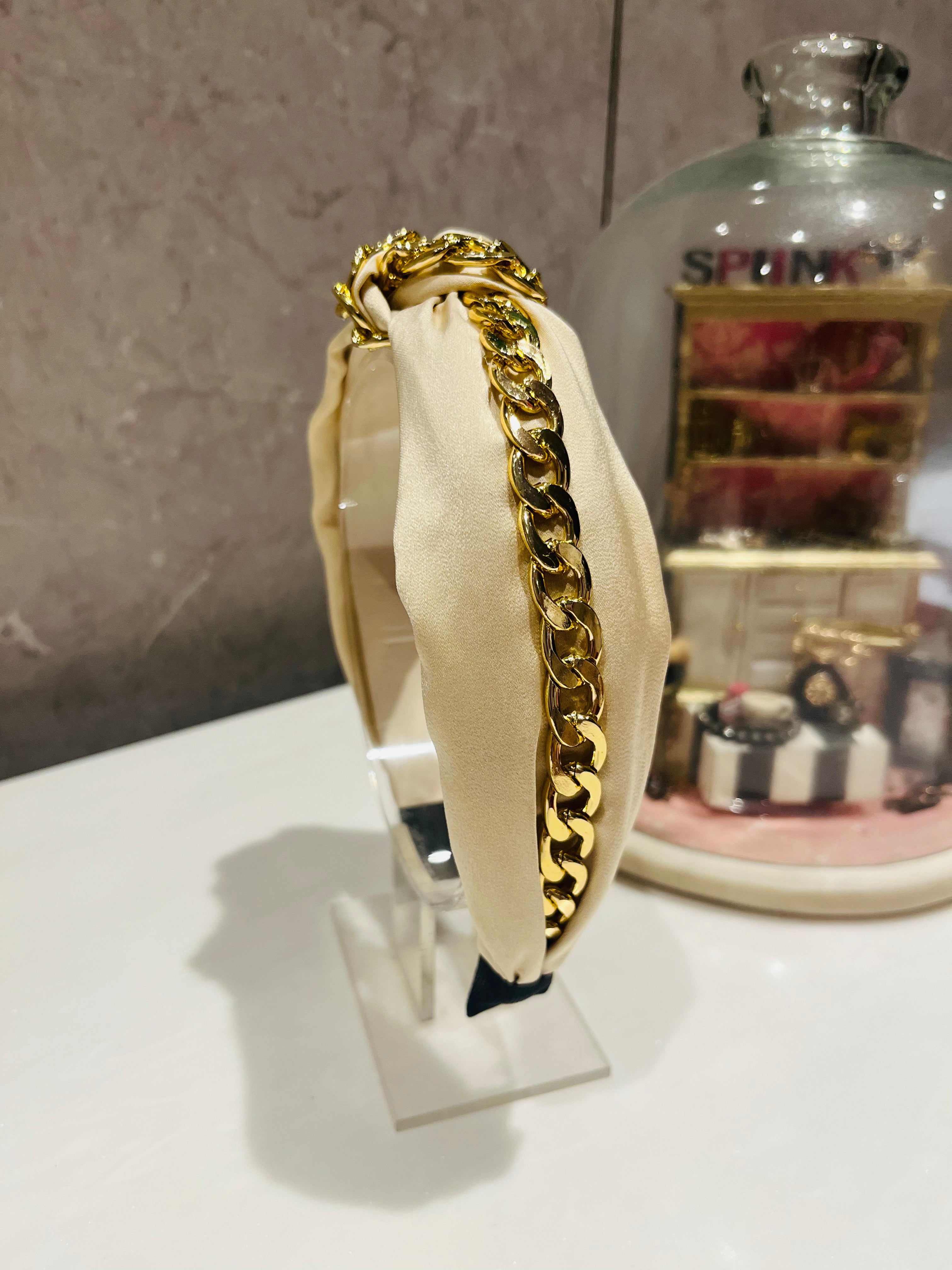 Beige Chain of Charm Turban Hairband