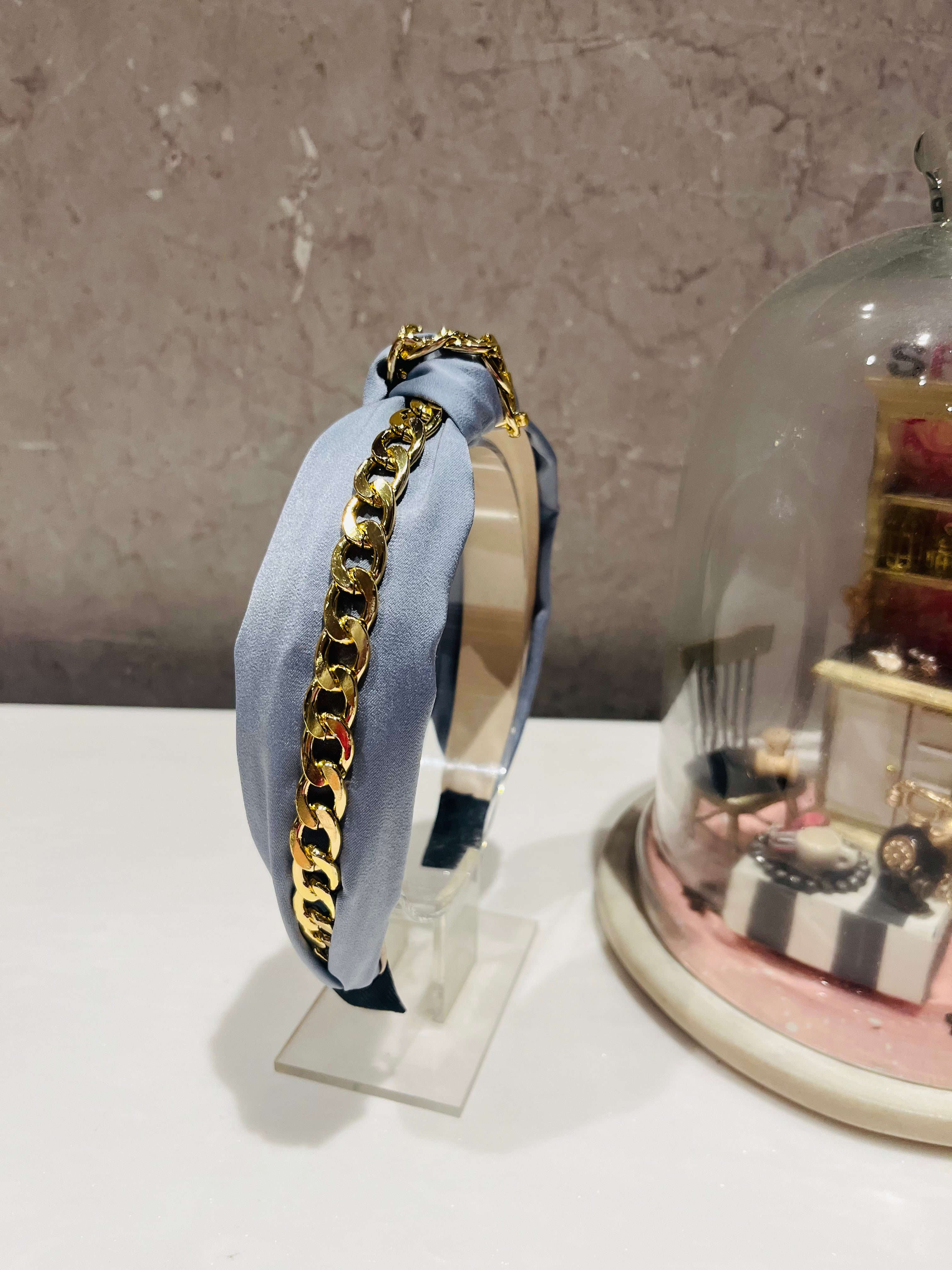 Grey Chain of Charm Turban Hairband