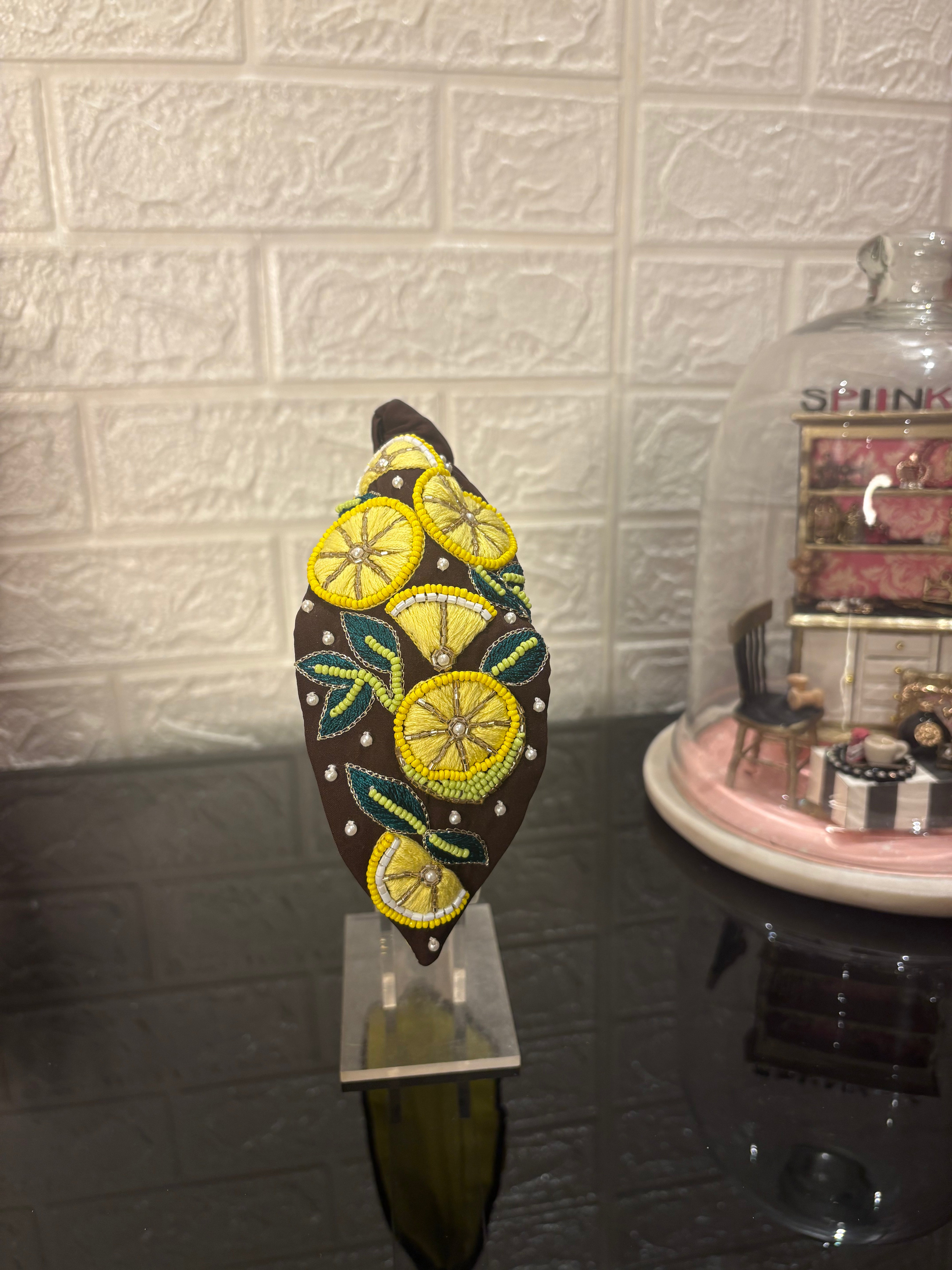 Lemon Orchid  Dark Brown Turban Hairband