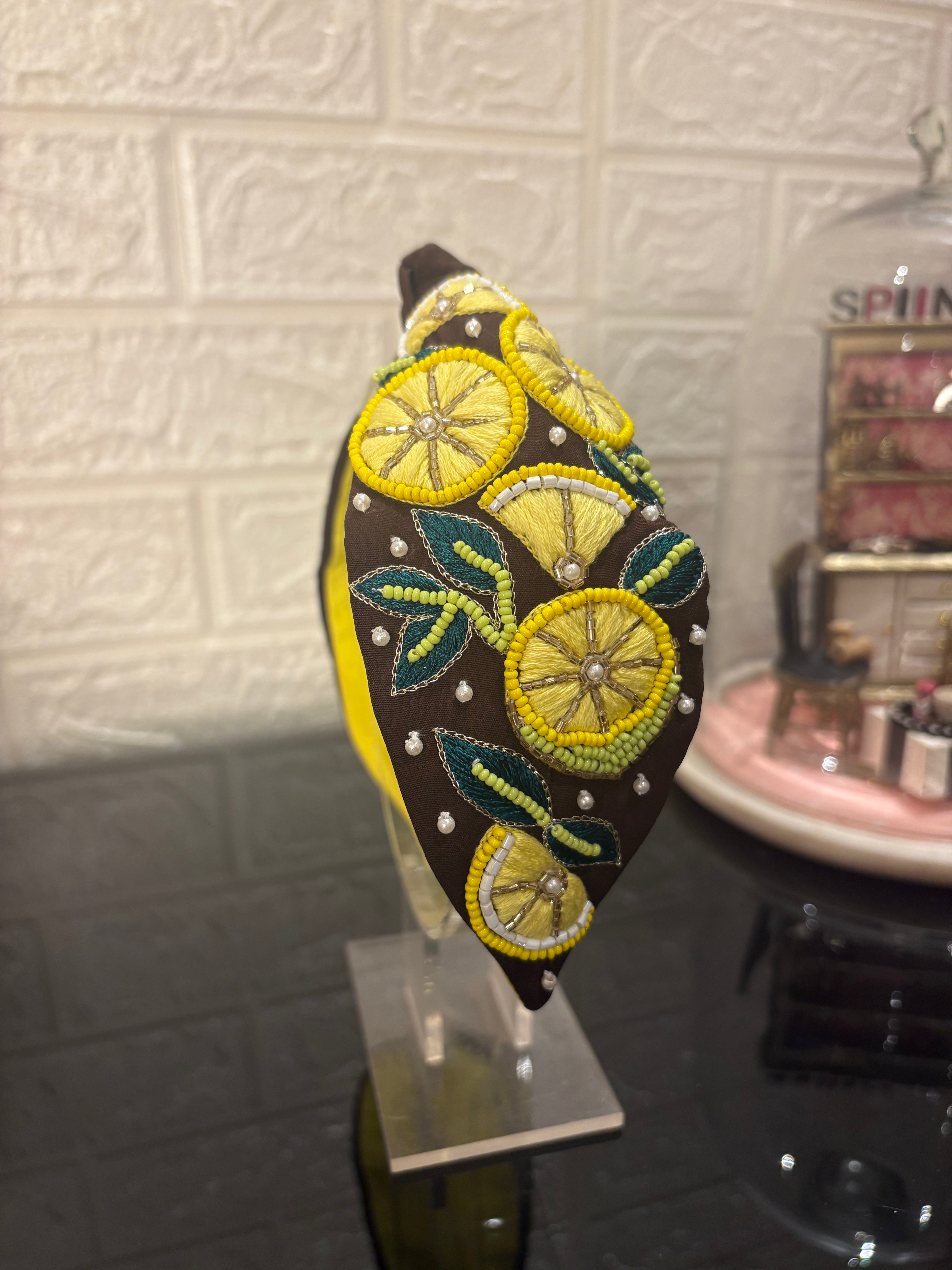 Lemon Orchid  Dark Brown Turban Hairband