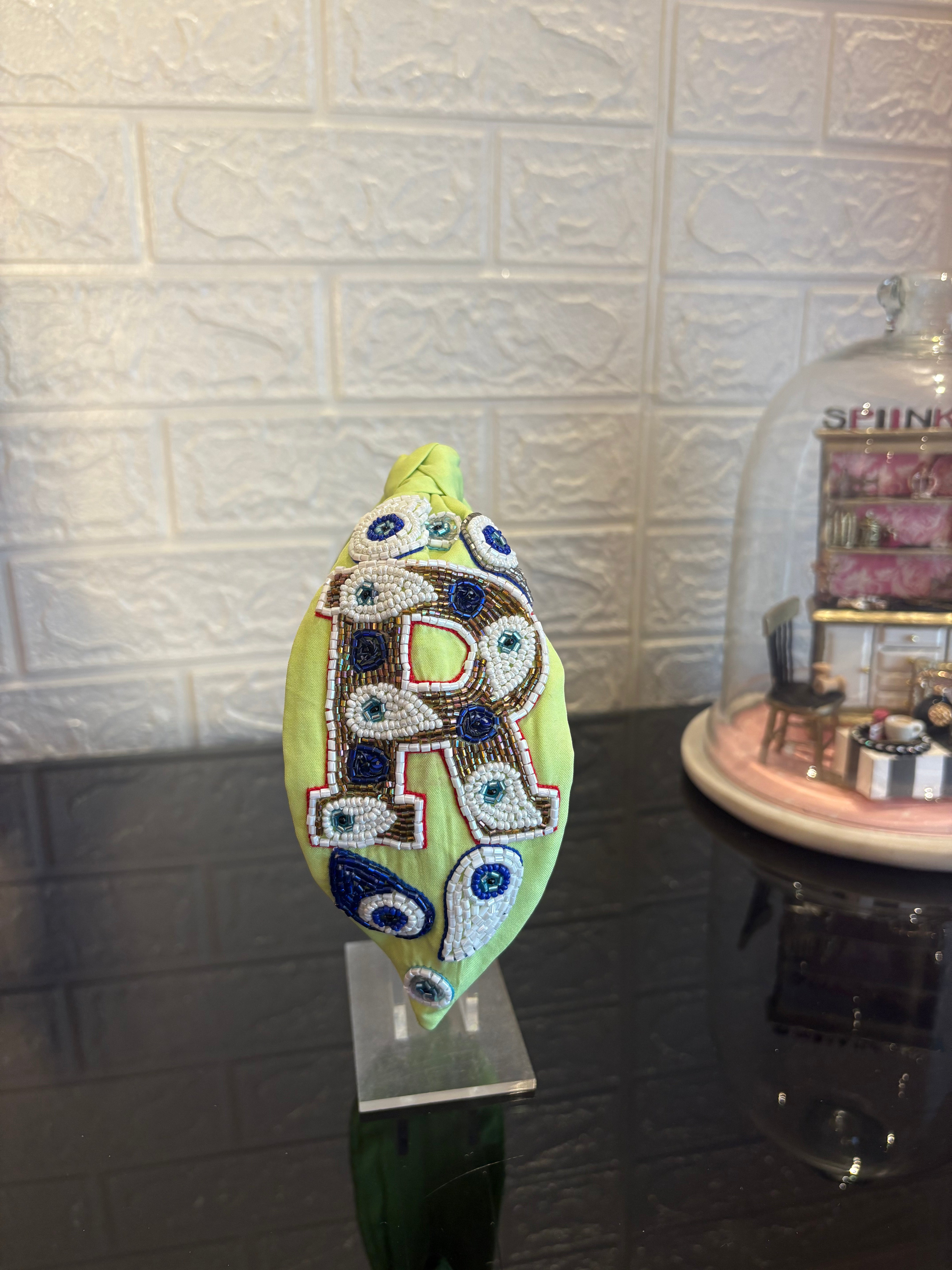 Evil Eye Light Green Initial Turban Hairband