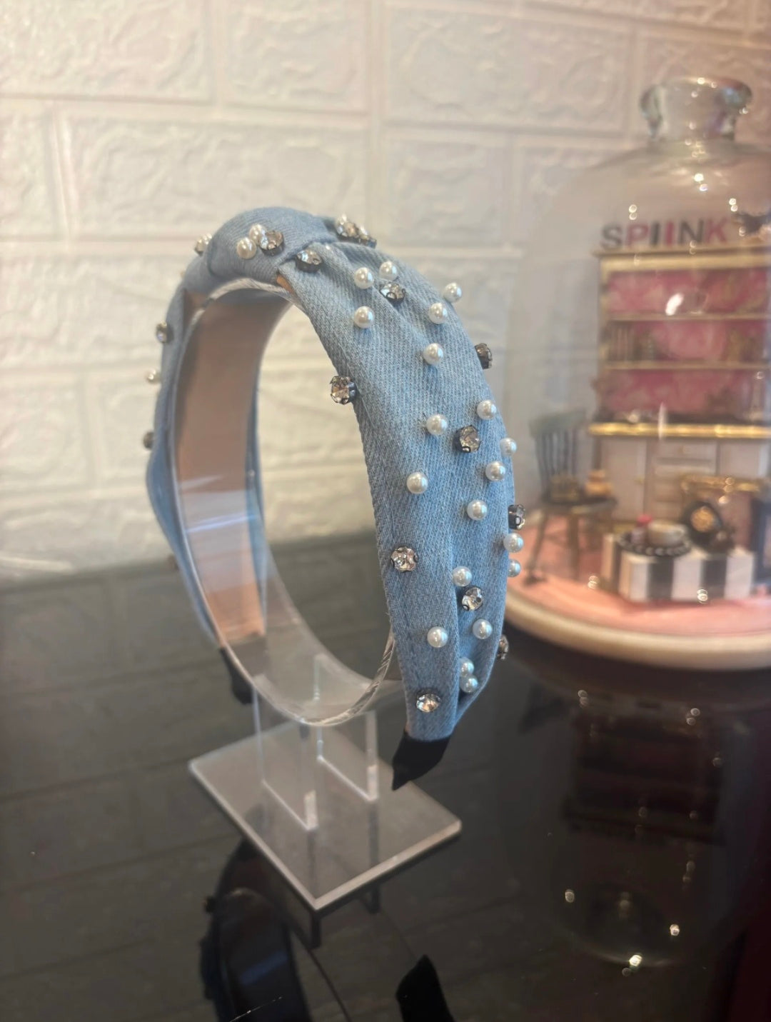 Baby Blue Pearl Denim Hairband