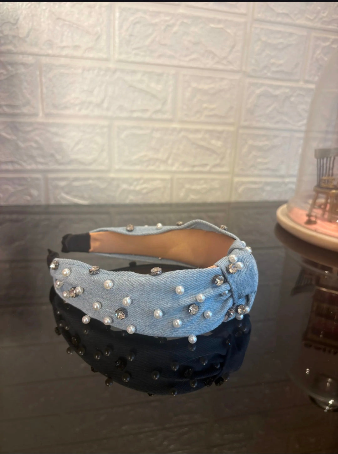 Baby Blue Pearl Denim Hairband