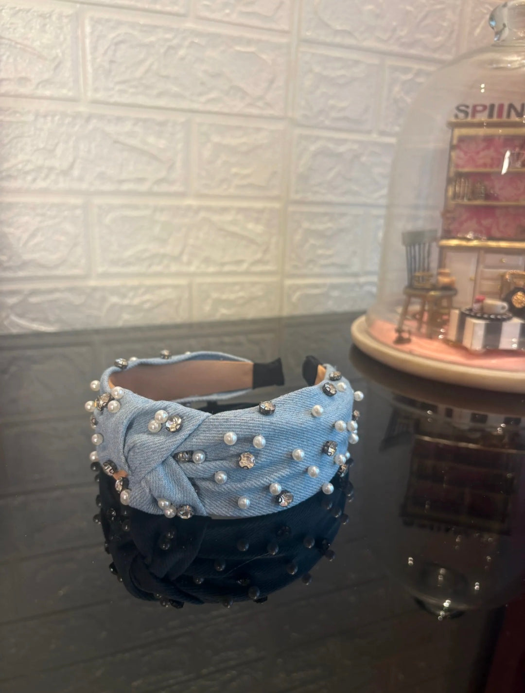 Baby Blue Pearl Denim Hairband