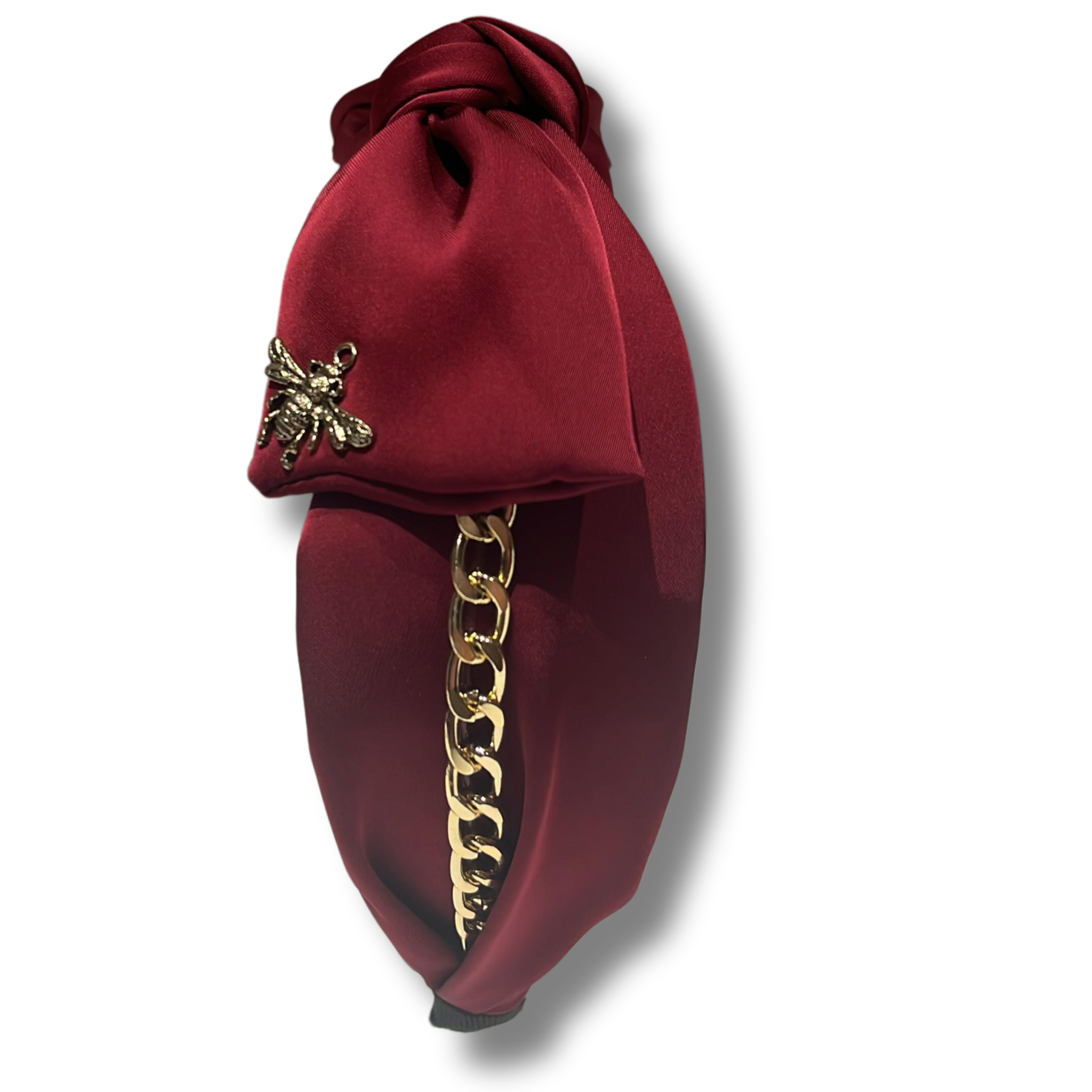 Queen Bee Chain Charm Maroon Turban Hairband