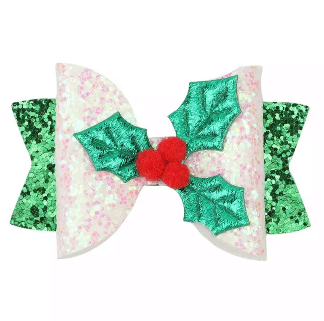 Holly Jolly Sparkle Bow Alligator Hair Clip