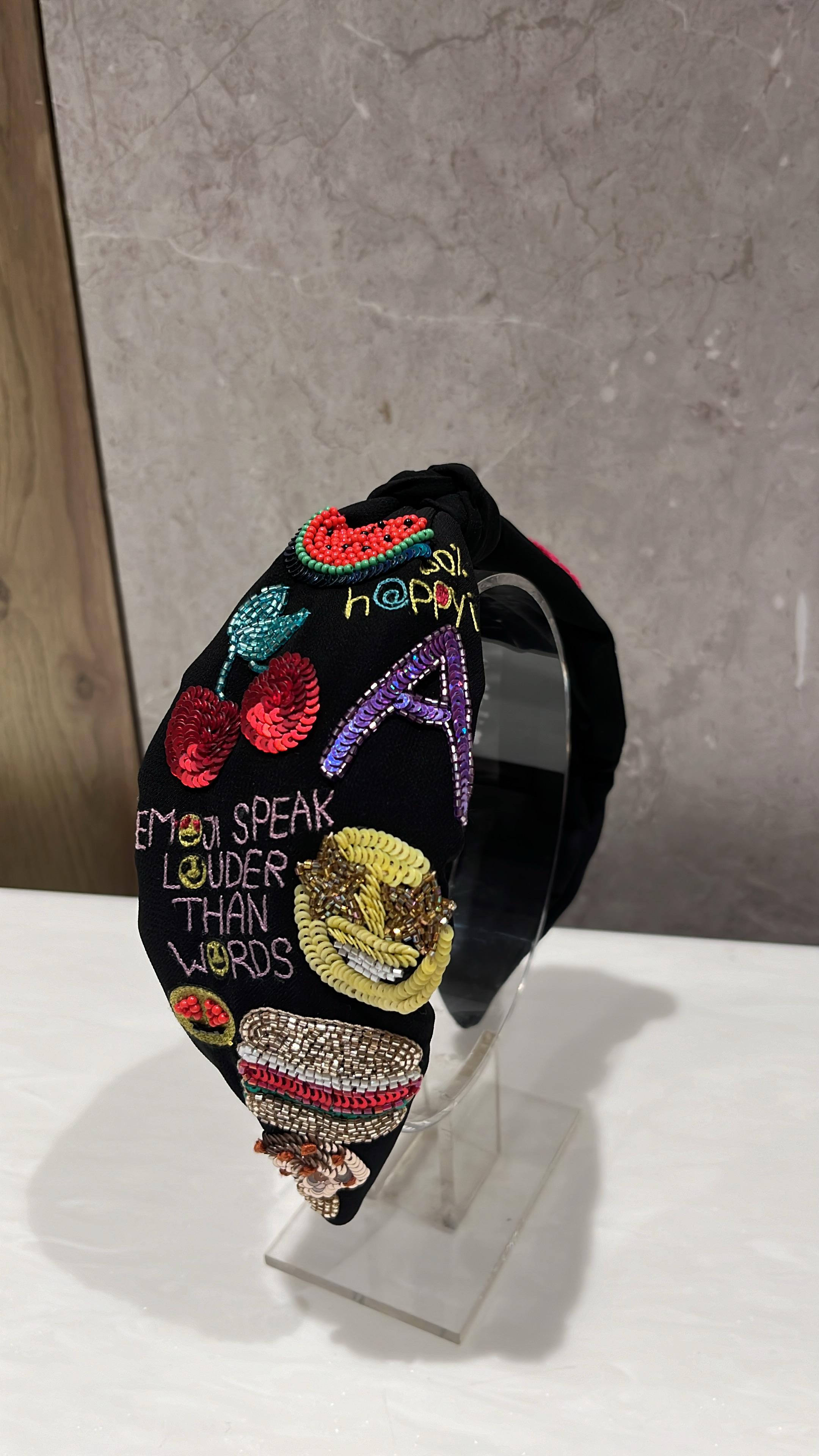 Emoji Initial Black Turban Hairband