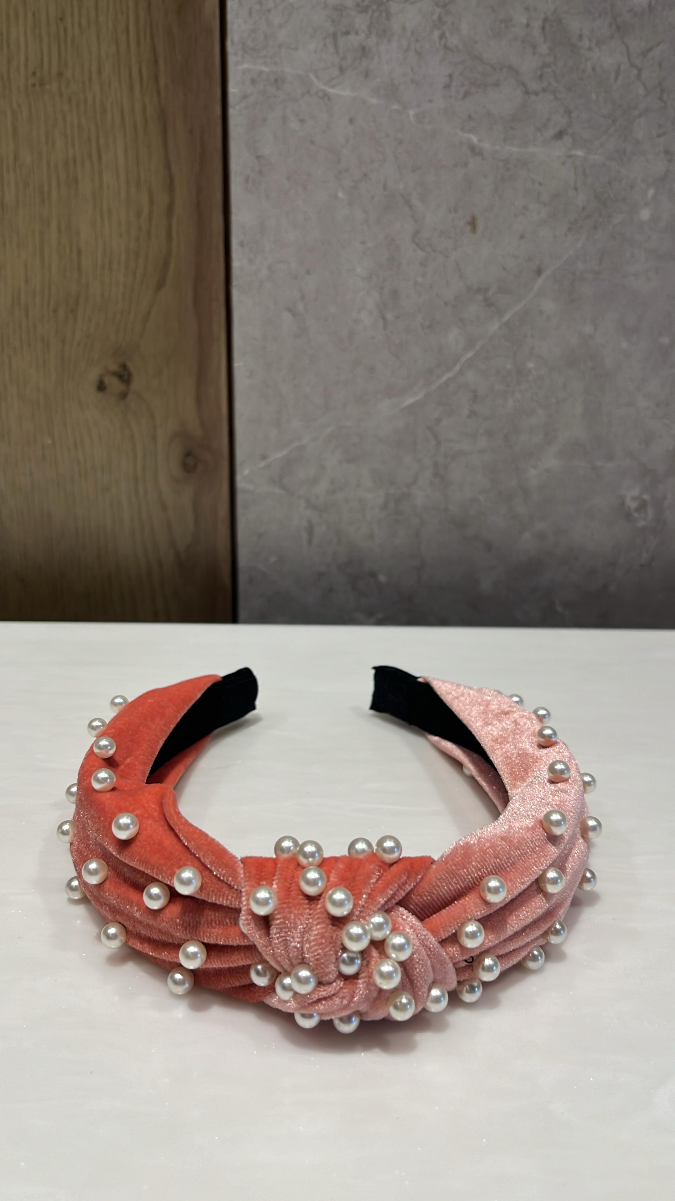 Velvet Pearl Dream Coral Turban Hairband