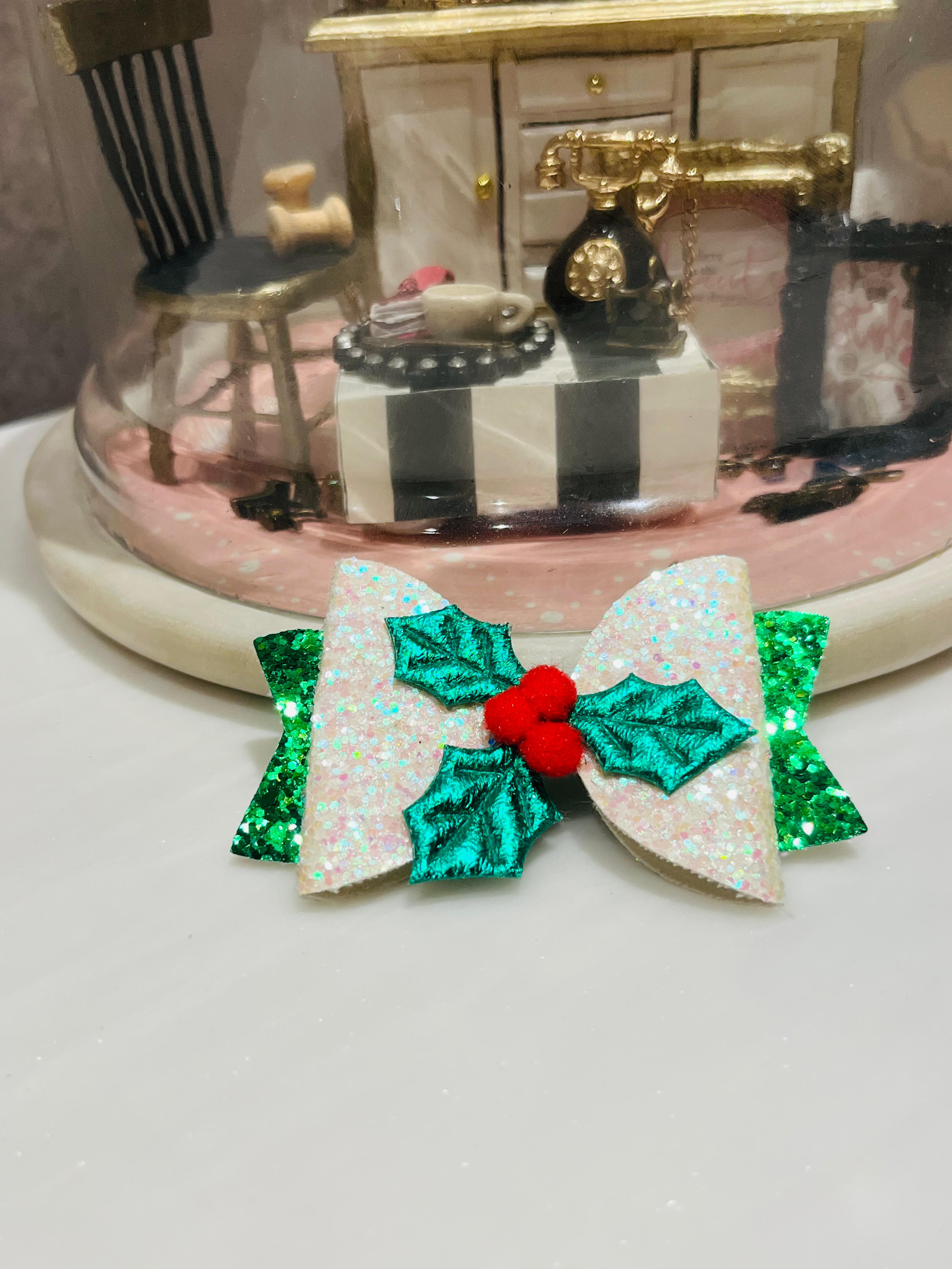 Holly Jolly Sparkle Bow Alligator Hair Clip