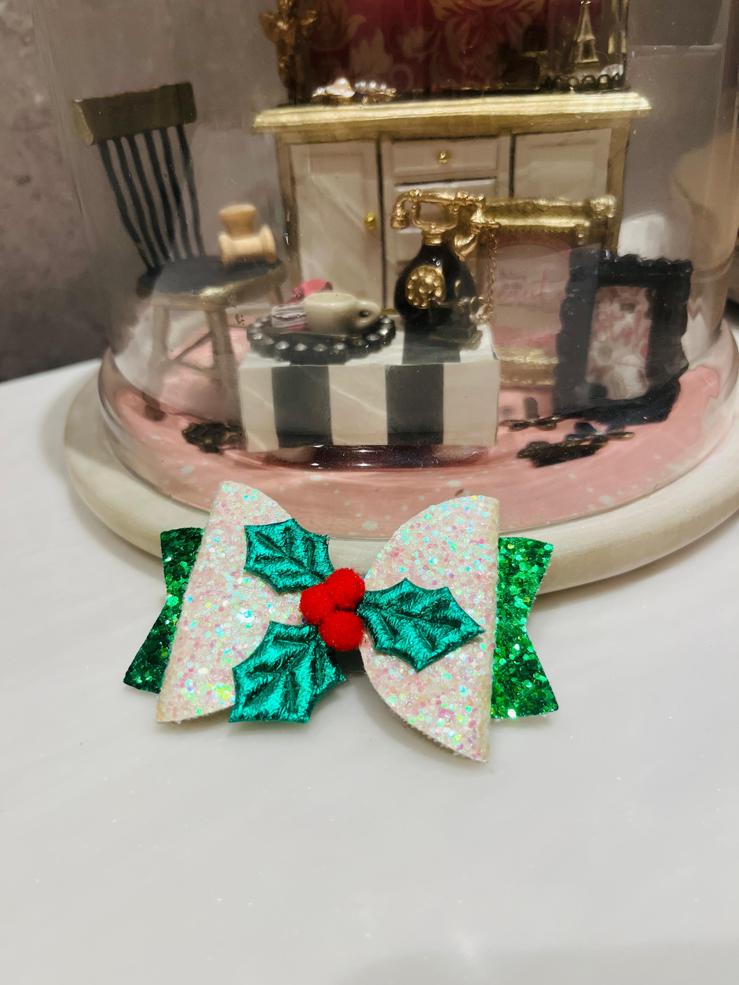 Holly Jolly Sparkle Bow Alligator Hair Clip