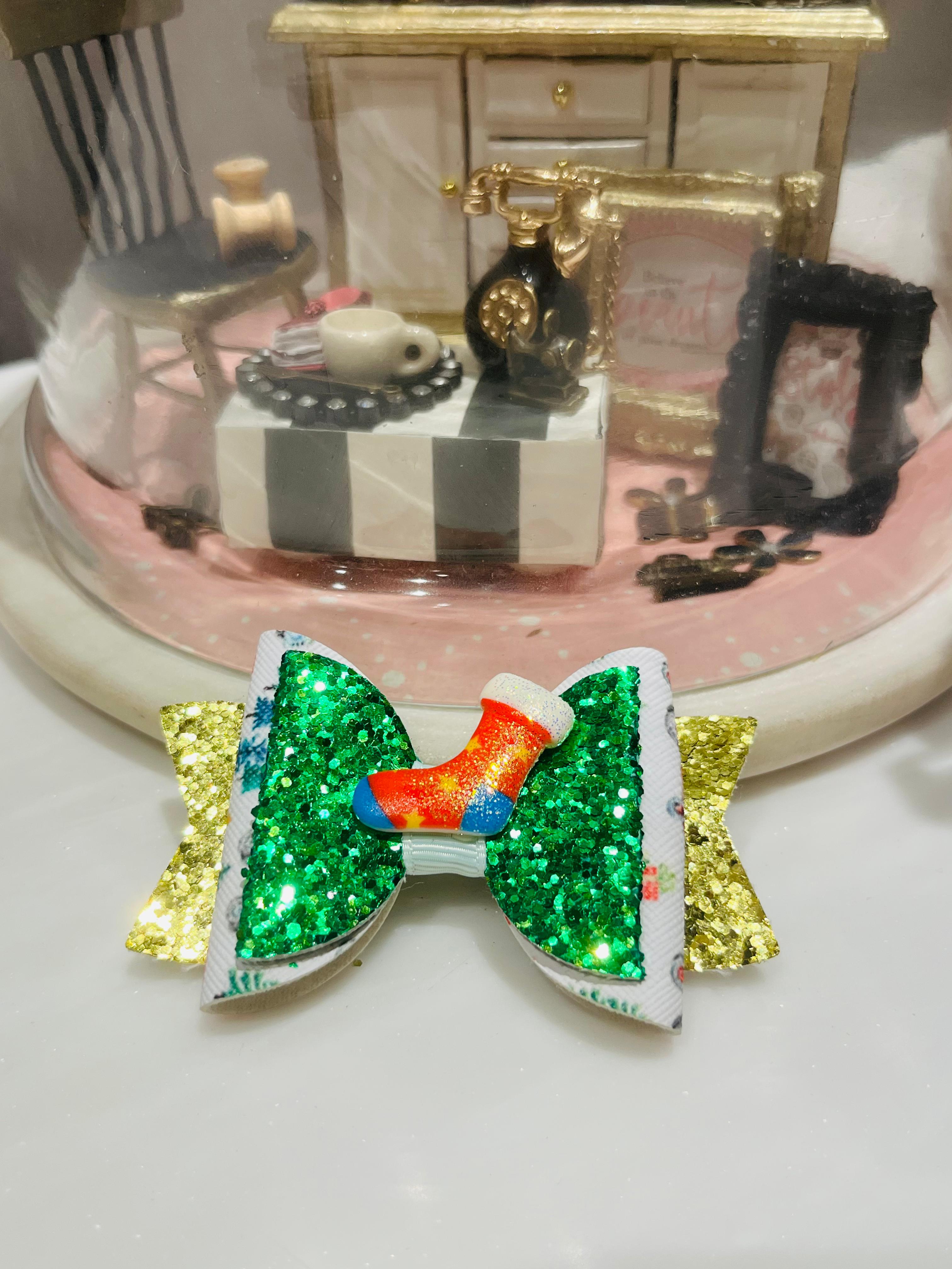 Stocking Sparkle Bow Alligator Hair Clip