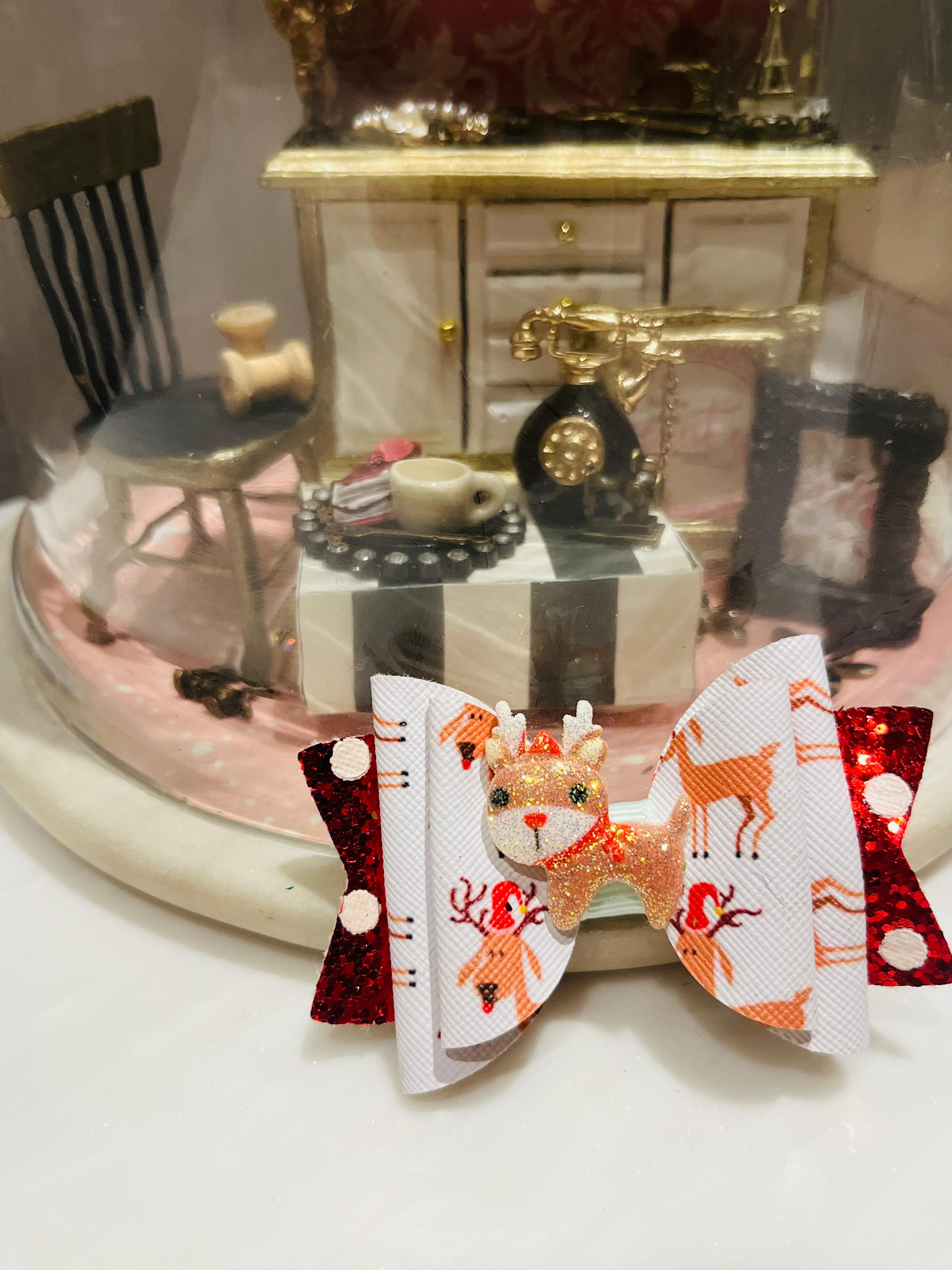 Little Reindear Bow Alligator Hair Clip