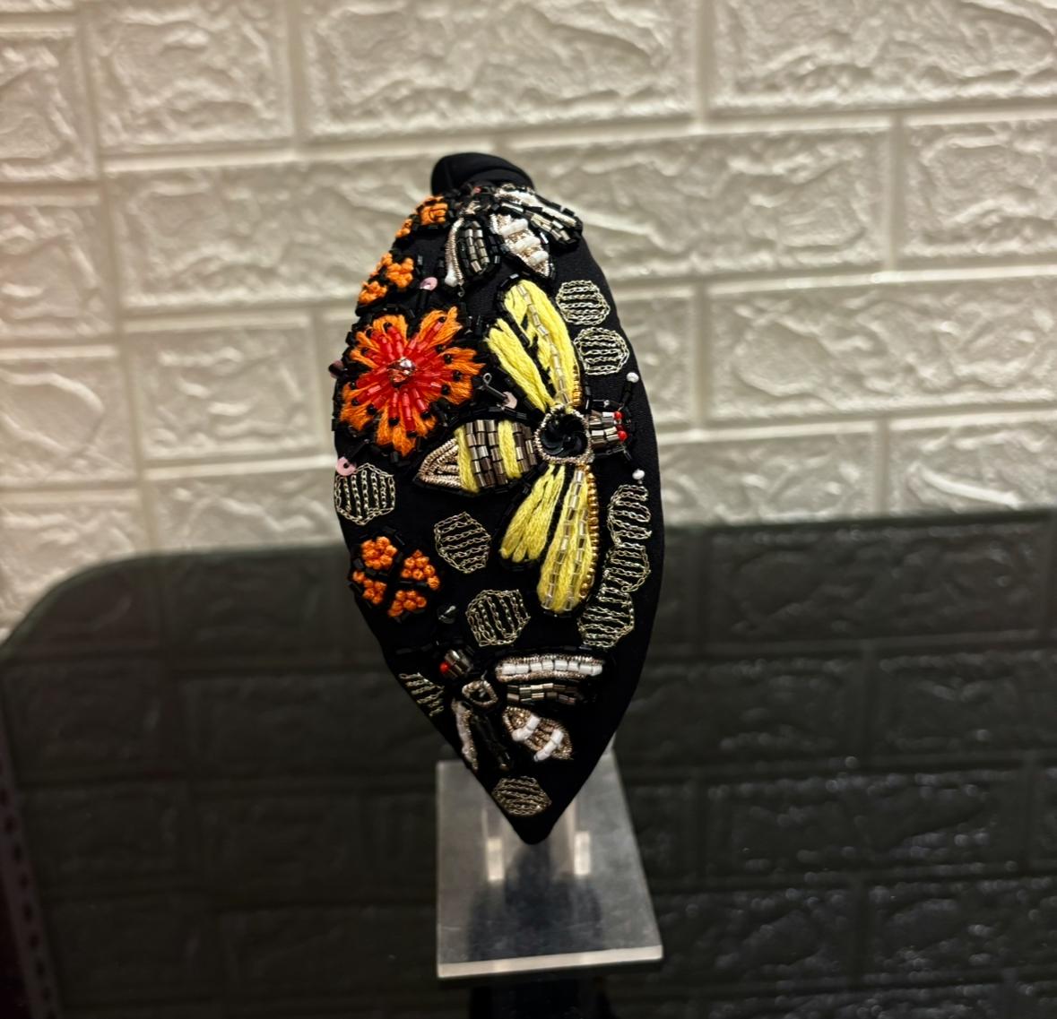 Honeycomb Bee Black Turban Hairband