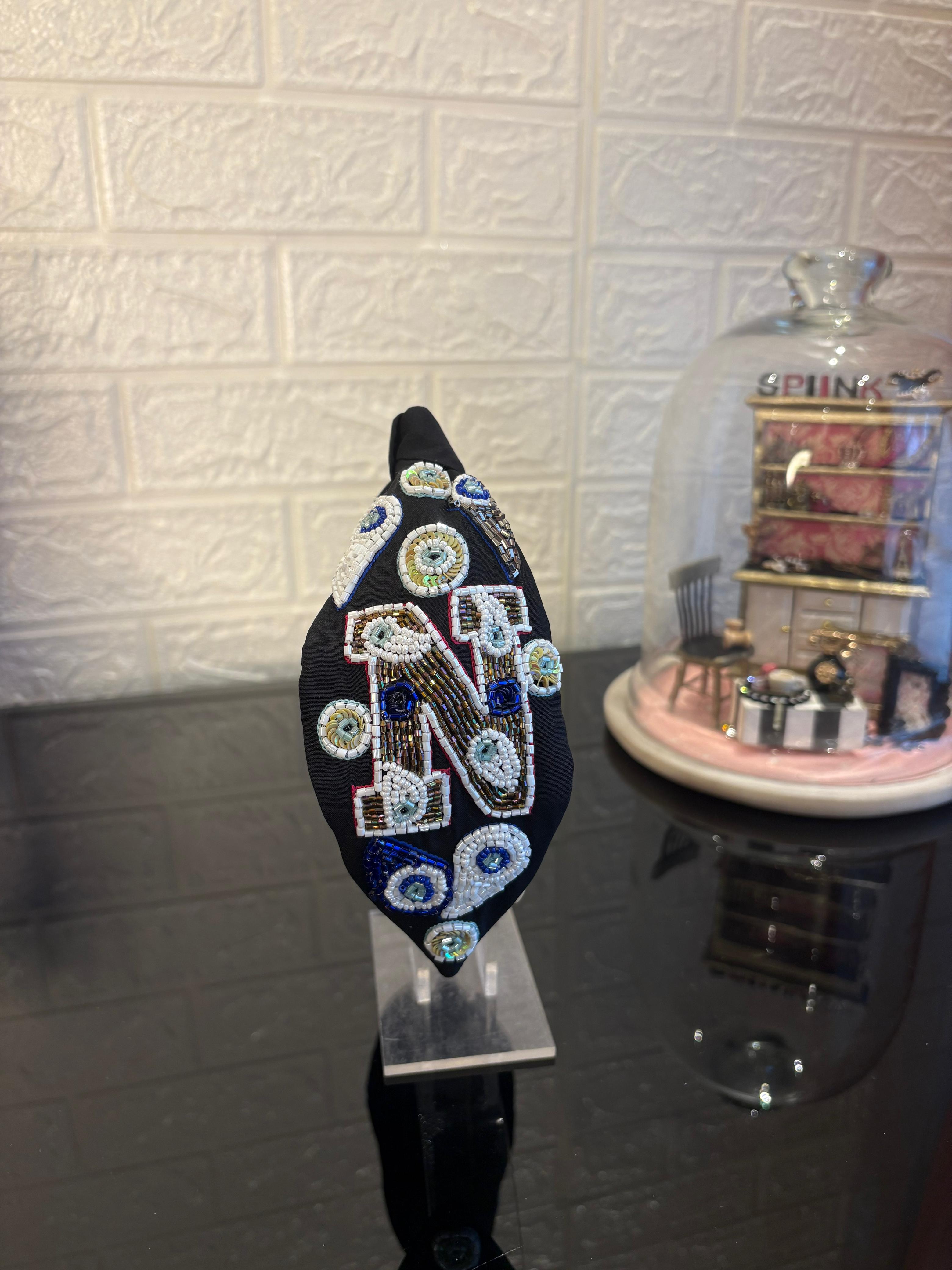 Evil Eye Black Initial Turban Hairband