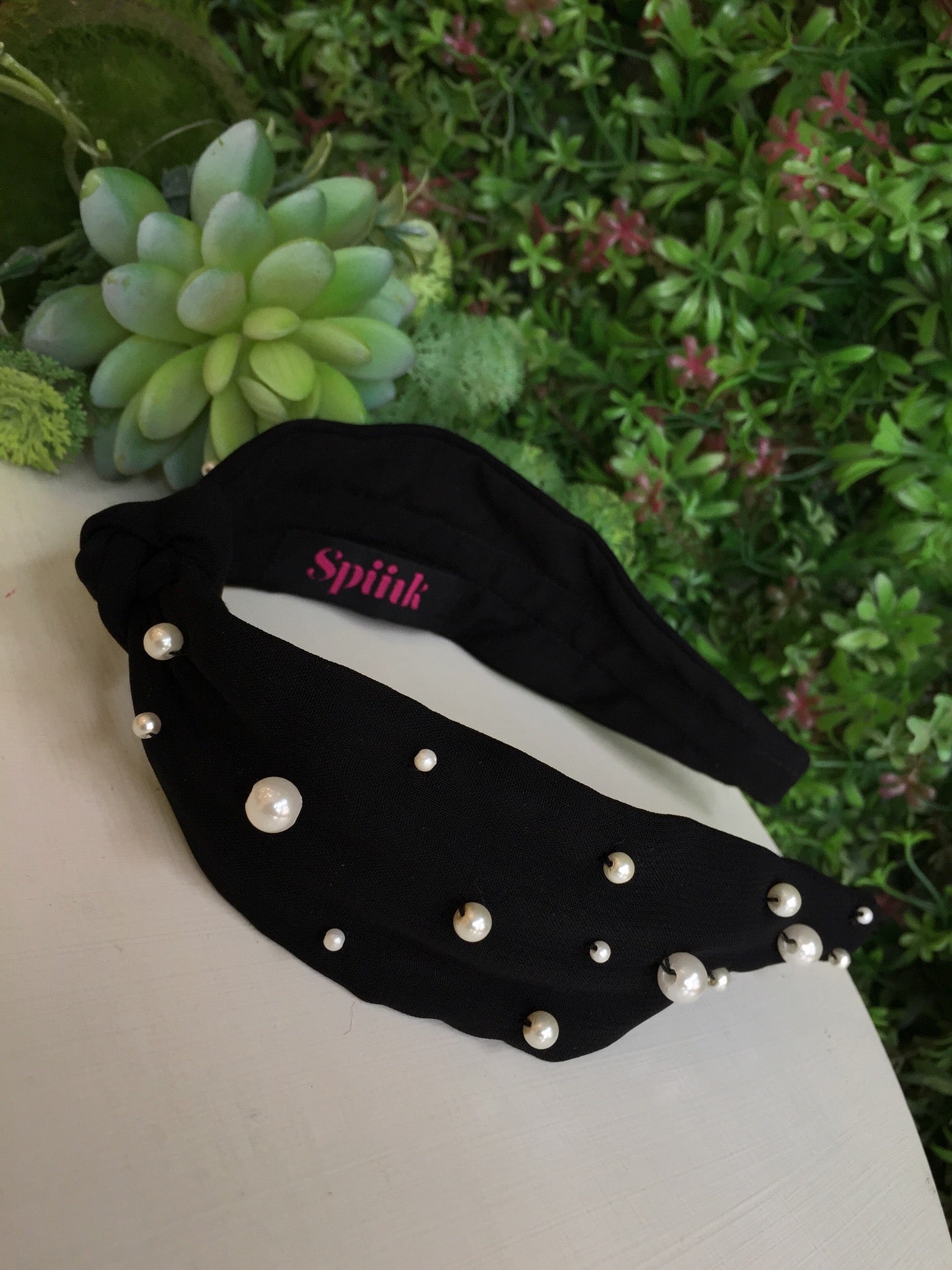 Black Knotted Pearly Turban Hairband