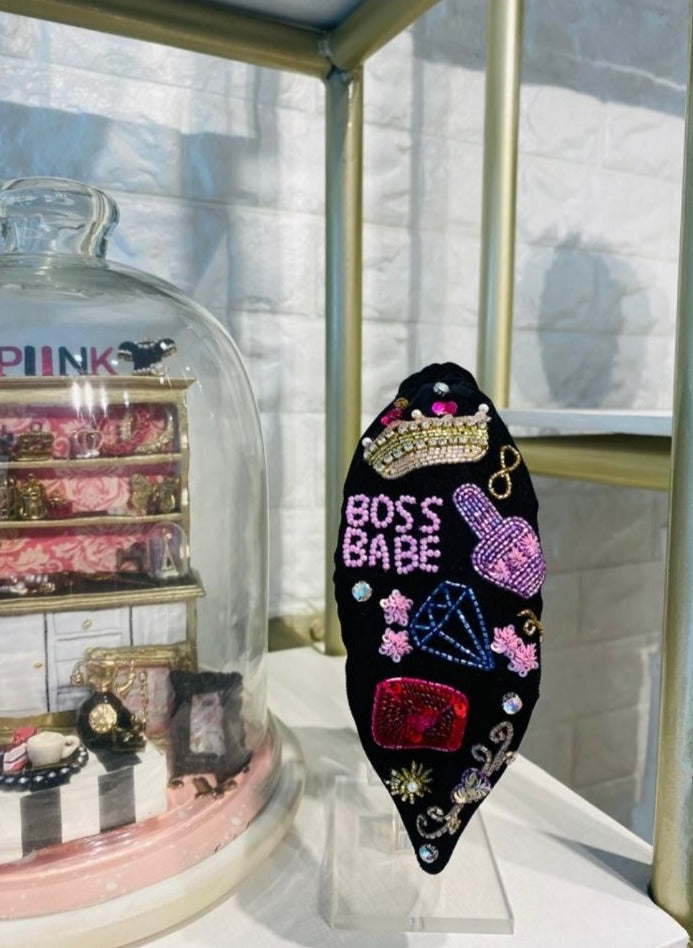 Queening Boss Babe Black Turban Hairband